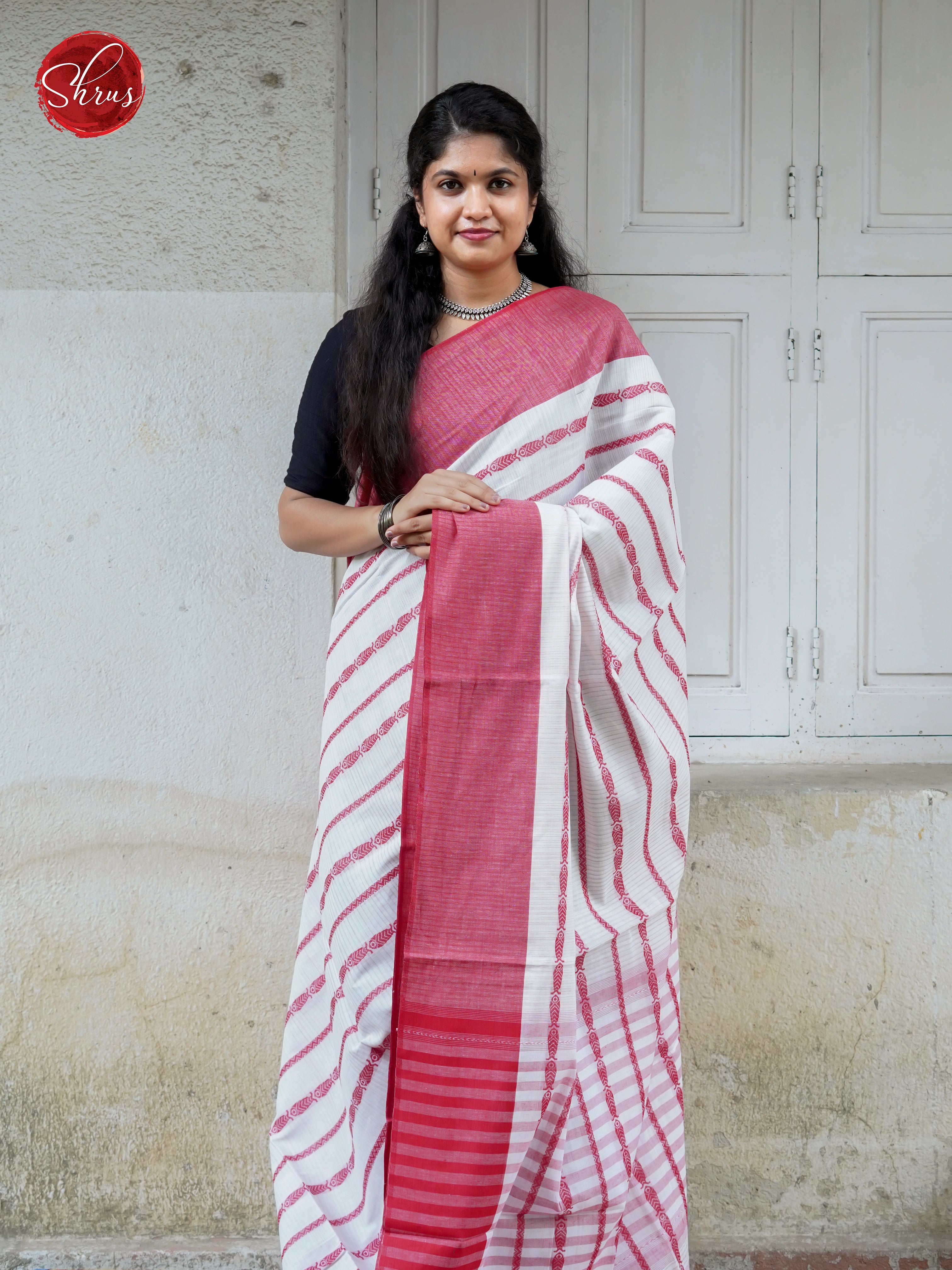 White & Red - Mercerized Cotton Saree - Shop on ShrusEternity.com