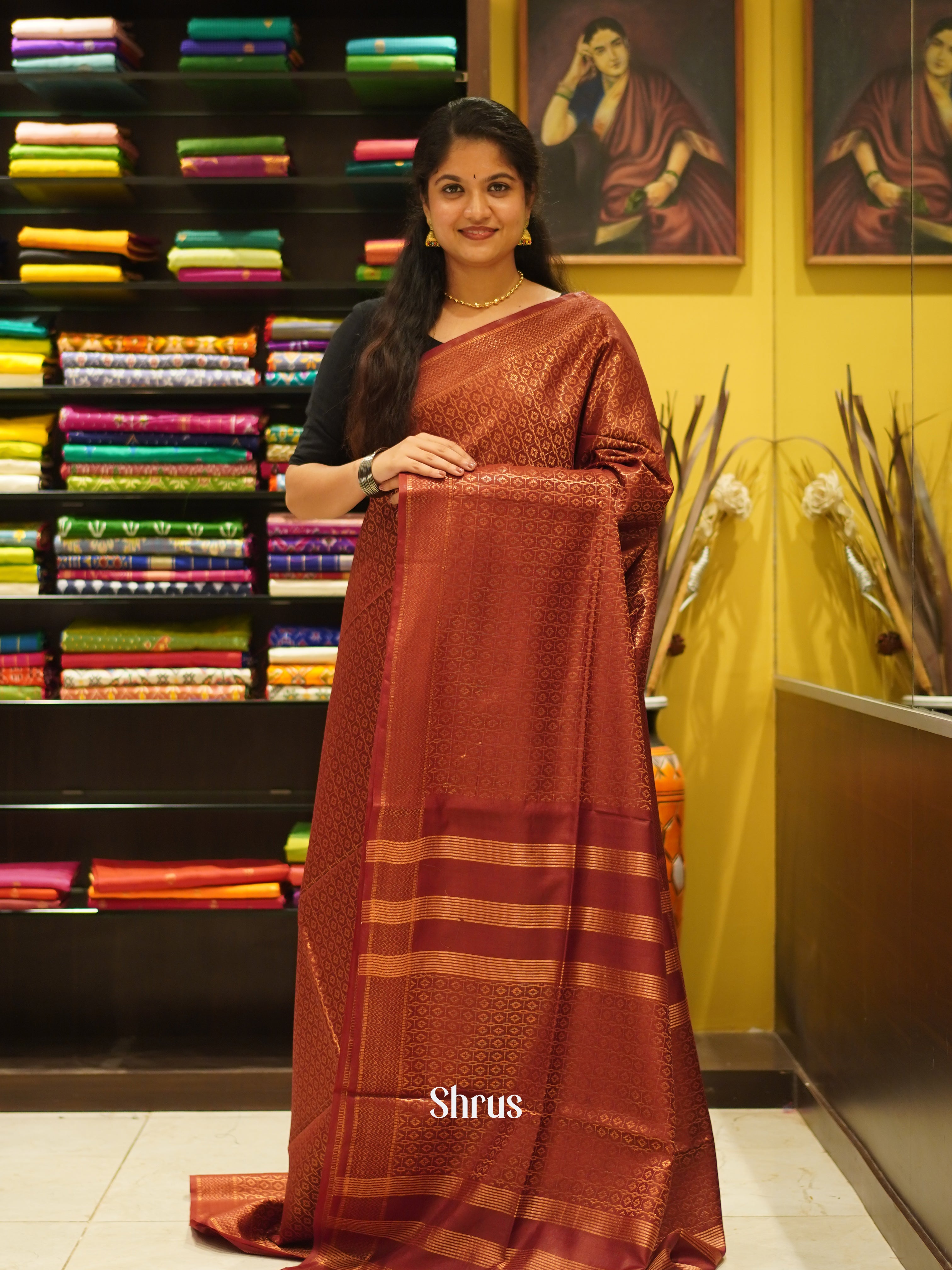 Maroon(Single Tone)- Semi Tussar Saree - Shop on ShrusEternity.com