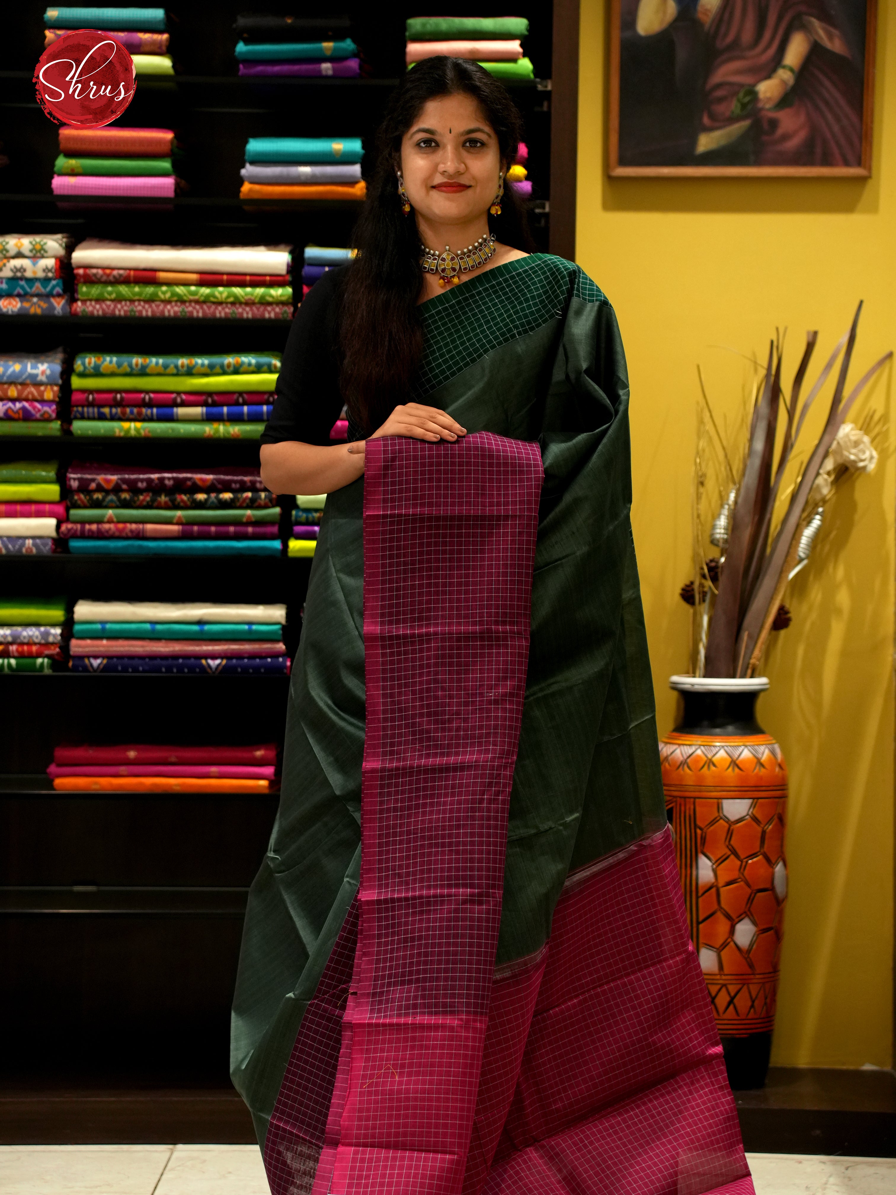 Green & Wine - Mercerized Cotton Saree - Shop on ShrusEternity.com