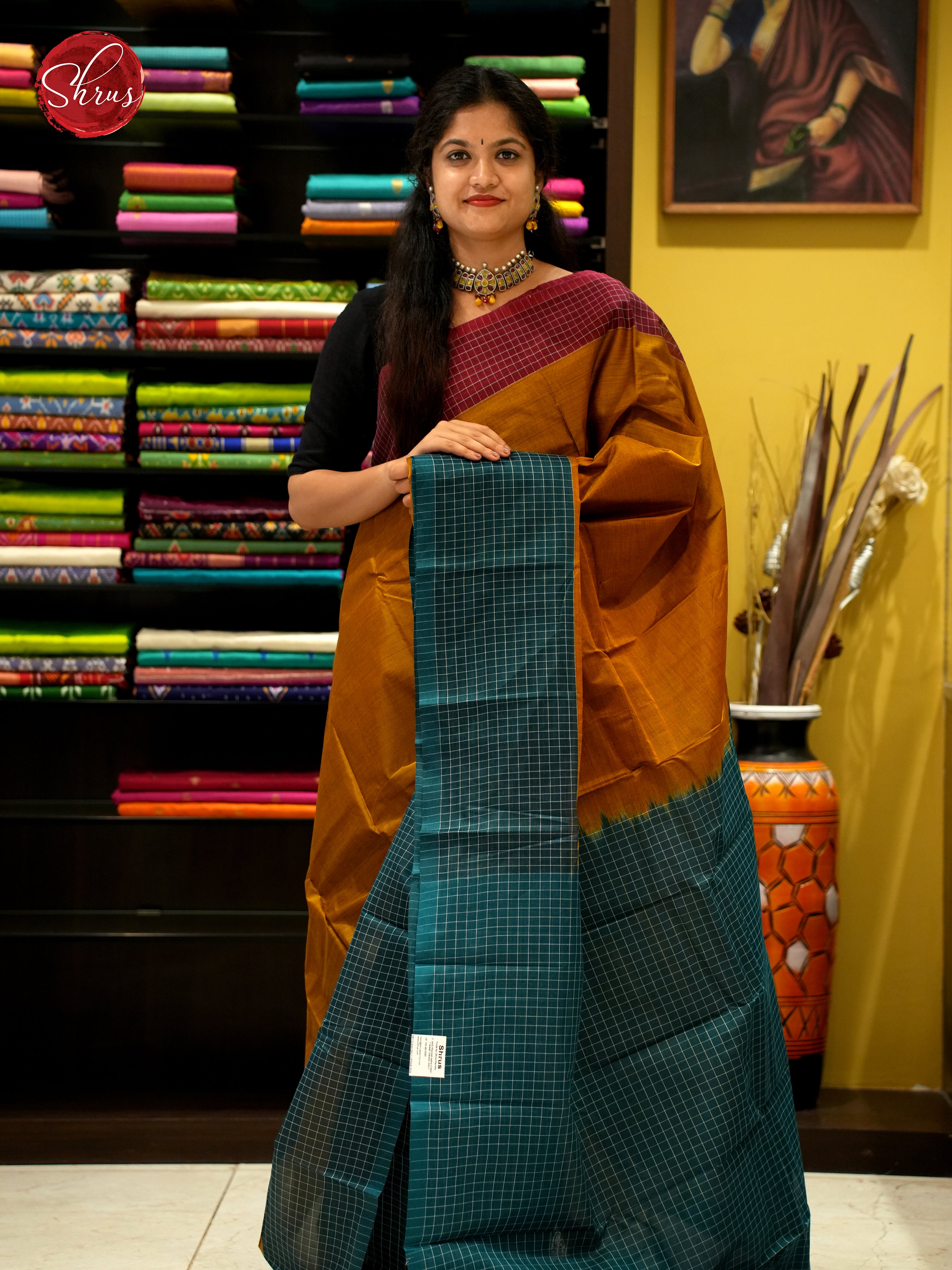 Mustard & Green - Mercerized Cotton Saree - Shop on ShrusEternity.com