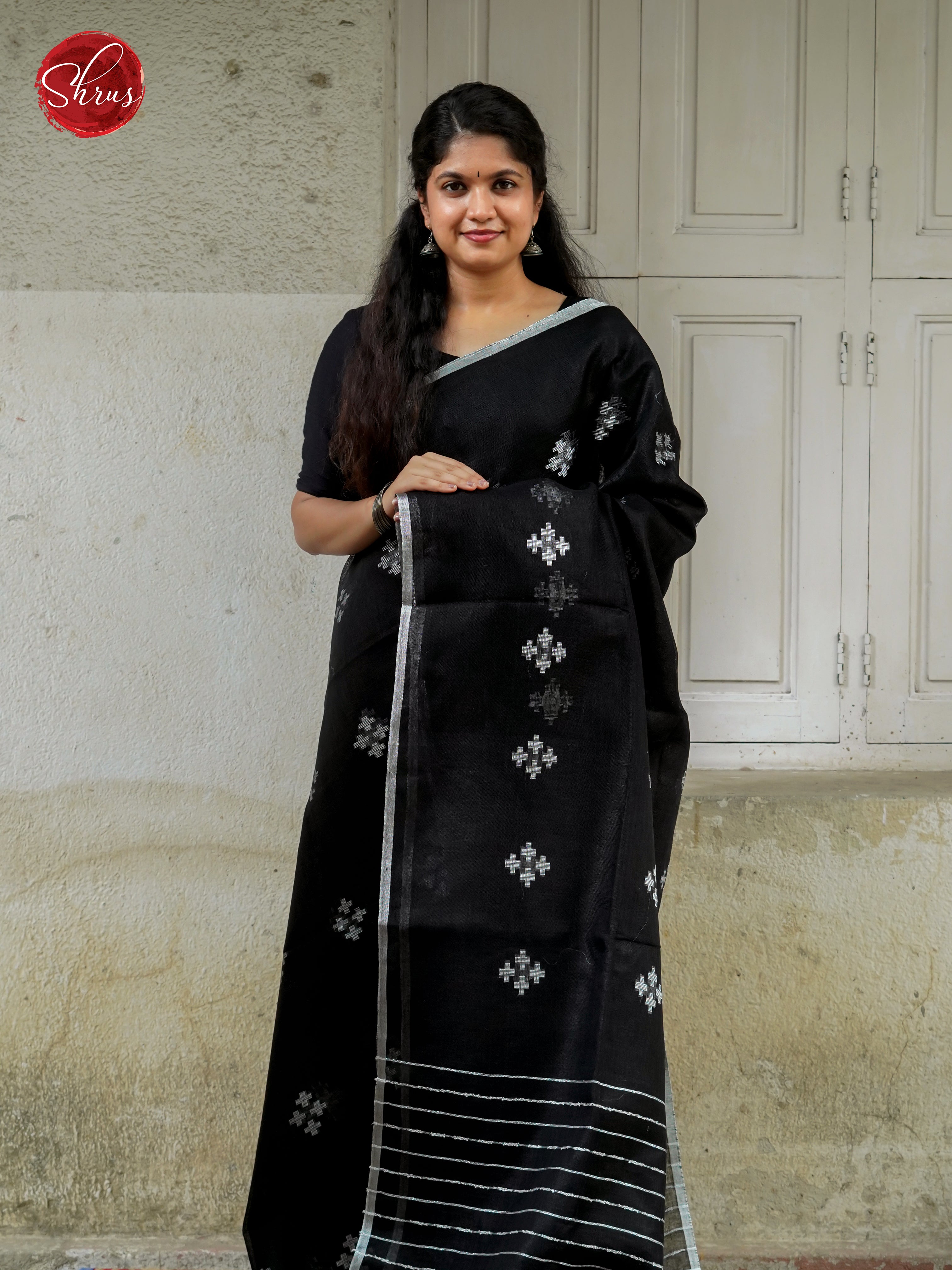 Black - Linen Saree - Shop on ShrusEternity.com