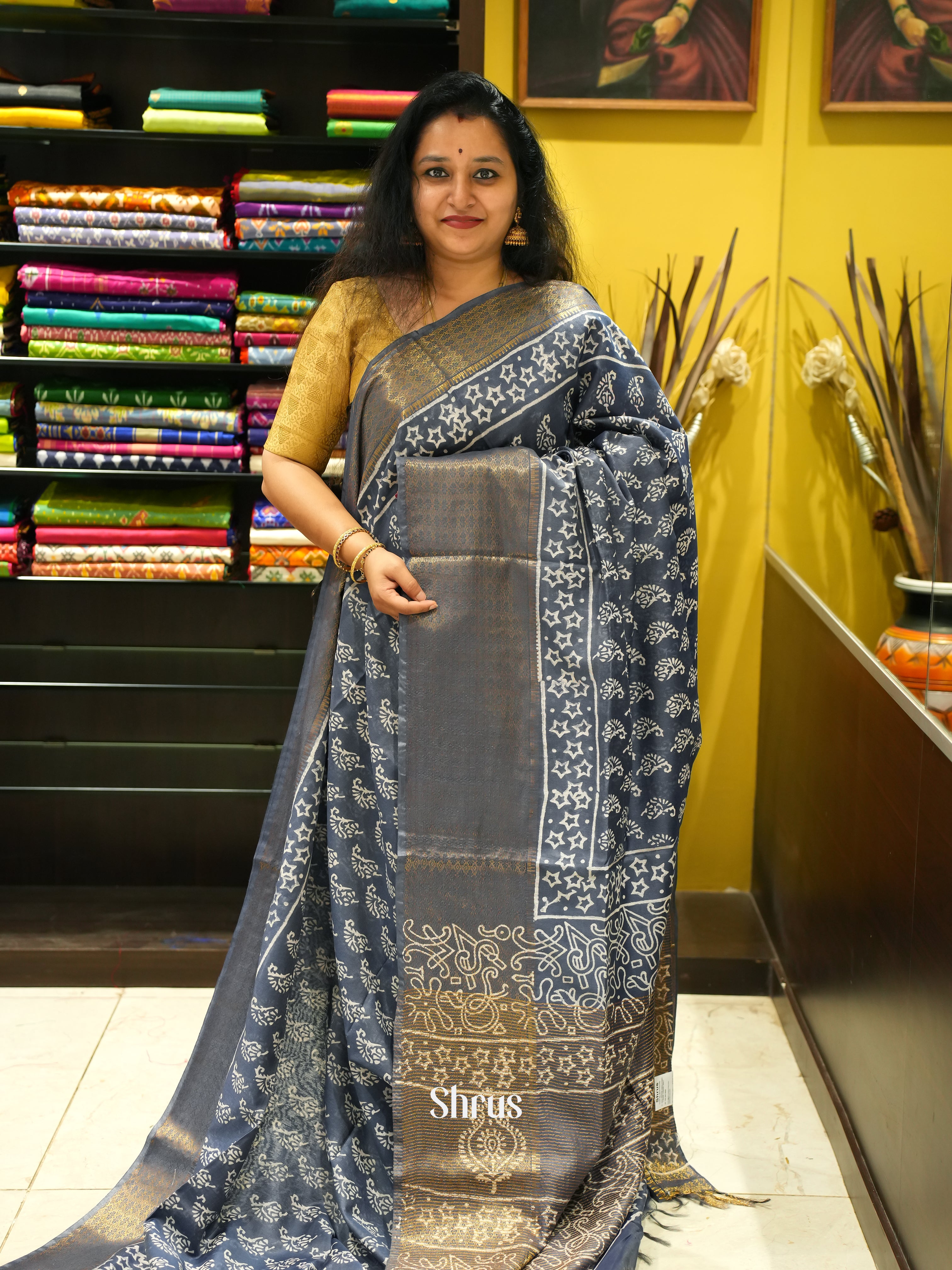 Grey(Single Tone) - Semi Tussar Saree - Shop on ShrusEternity.com