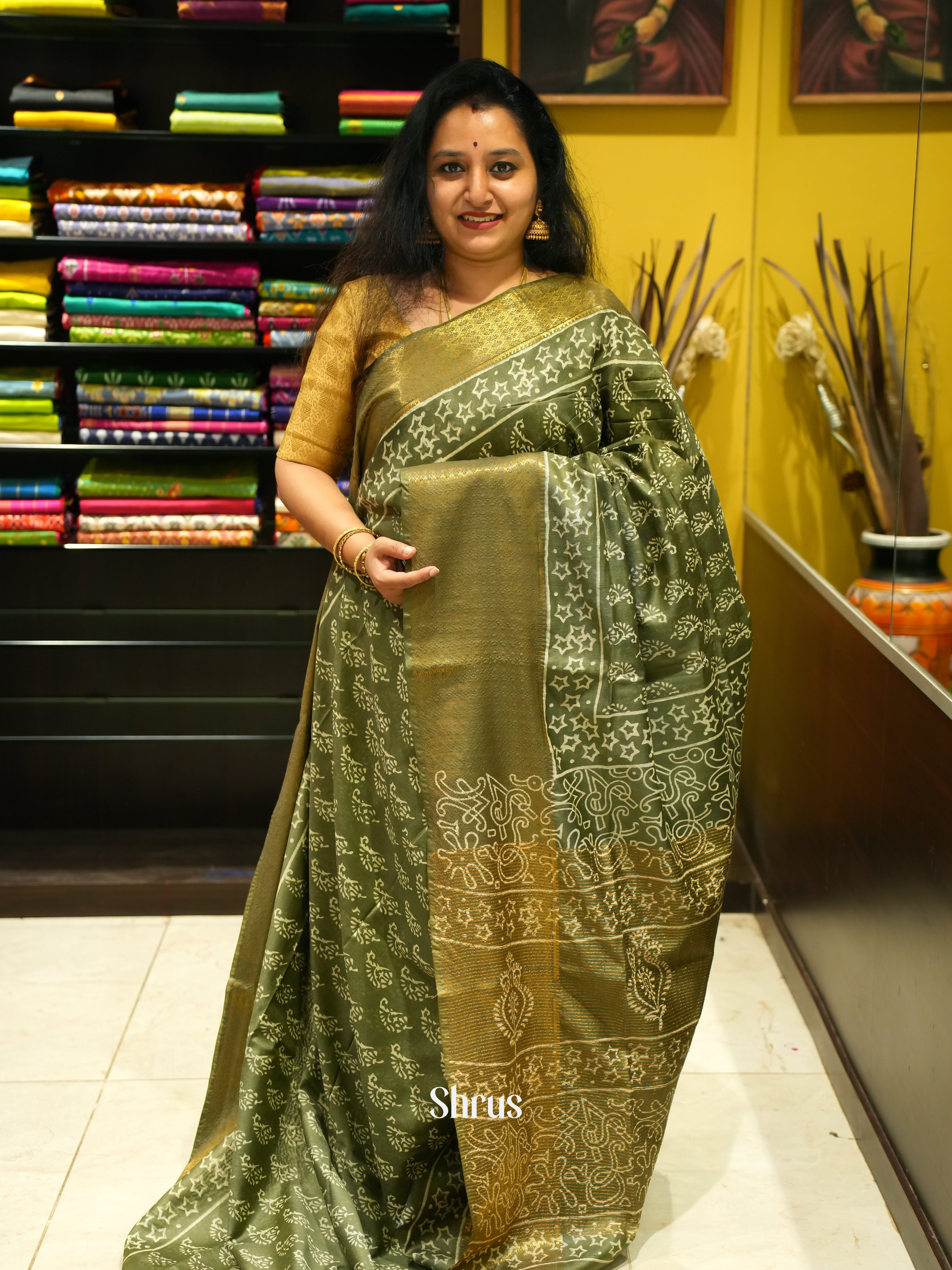 Green(Single Tone) - Semi Tussar Saree - Shop on ShrusEternity.com