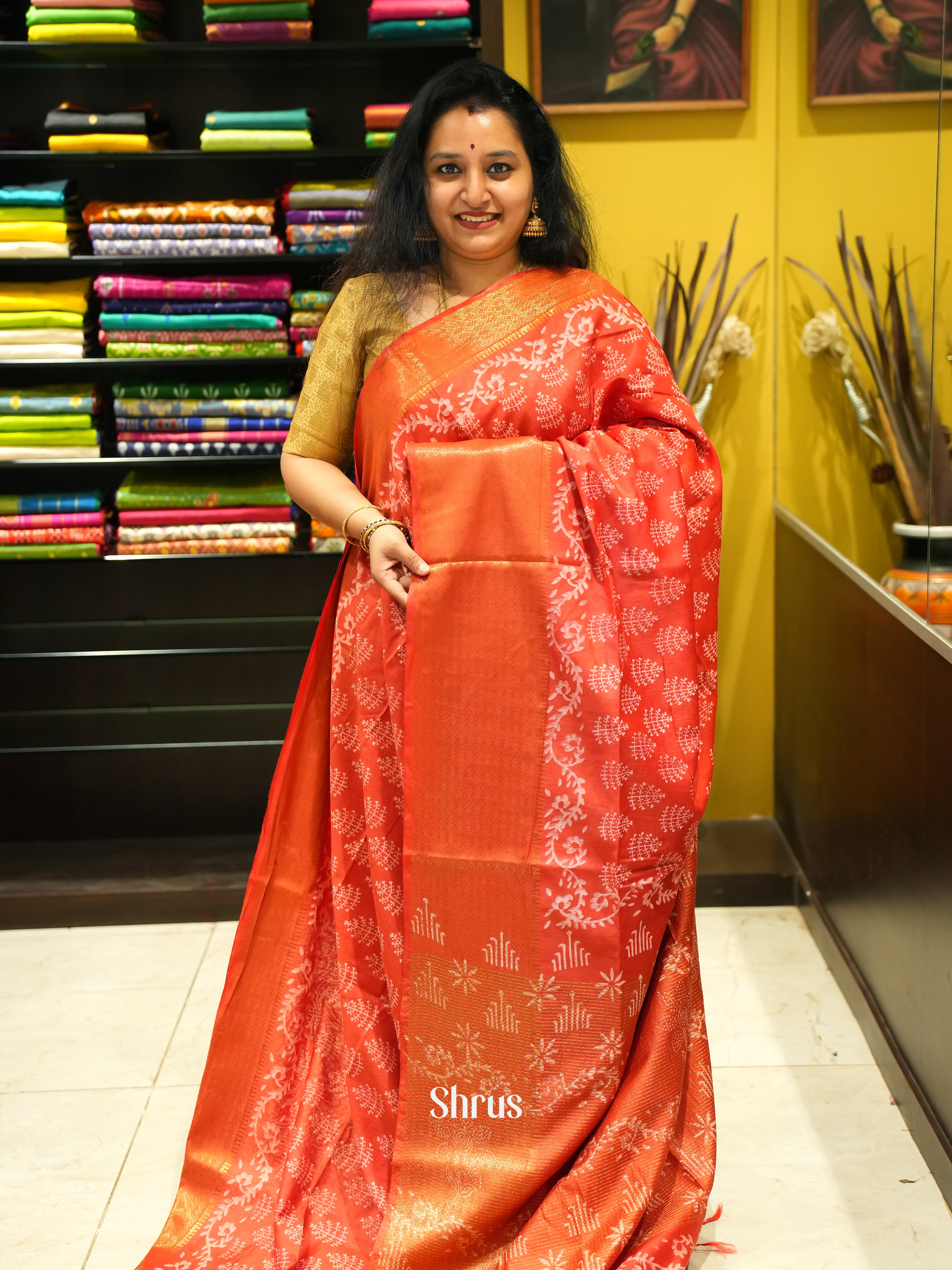 Red (Single Tone) - Semi Tussar saree - Shop on ShrusEternity.com