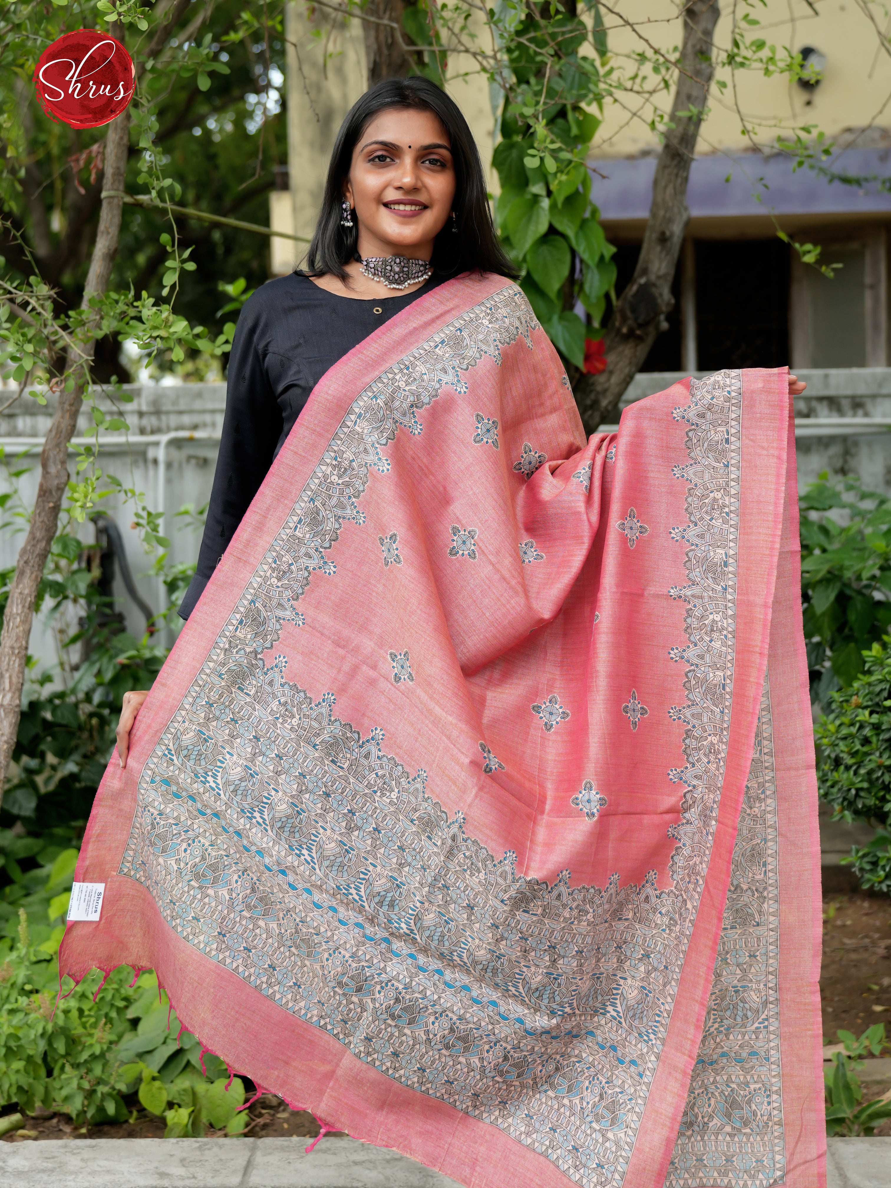 Pink  -  Madhubani  Printed Cotton Dupatta - Shop on ShrusEternity.com