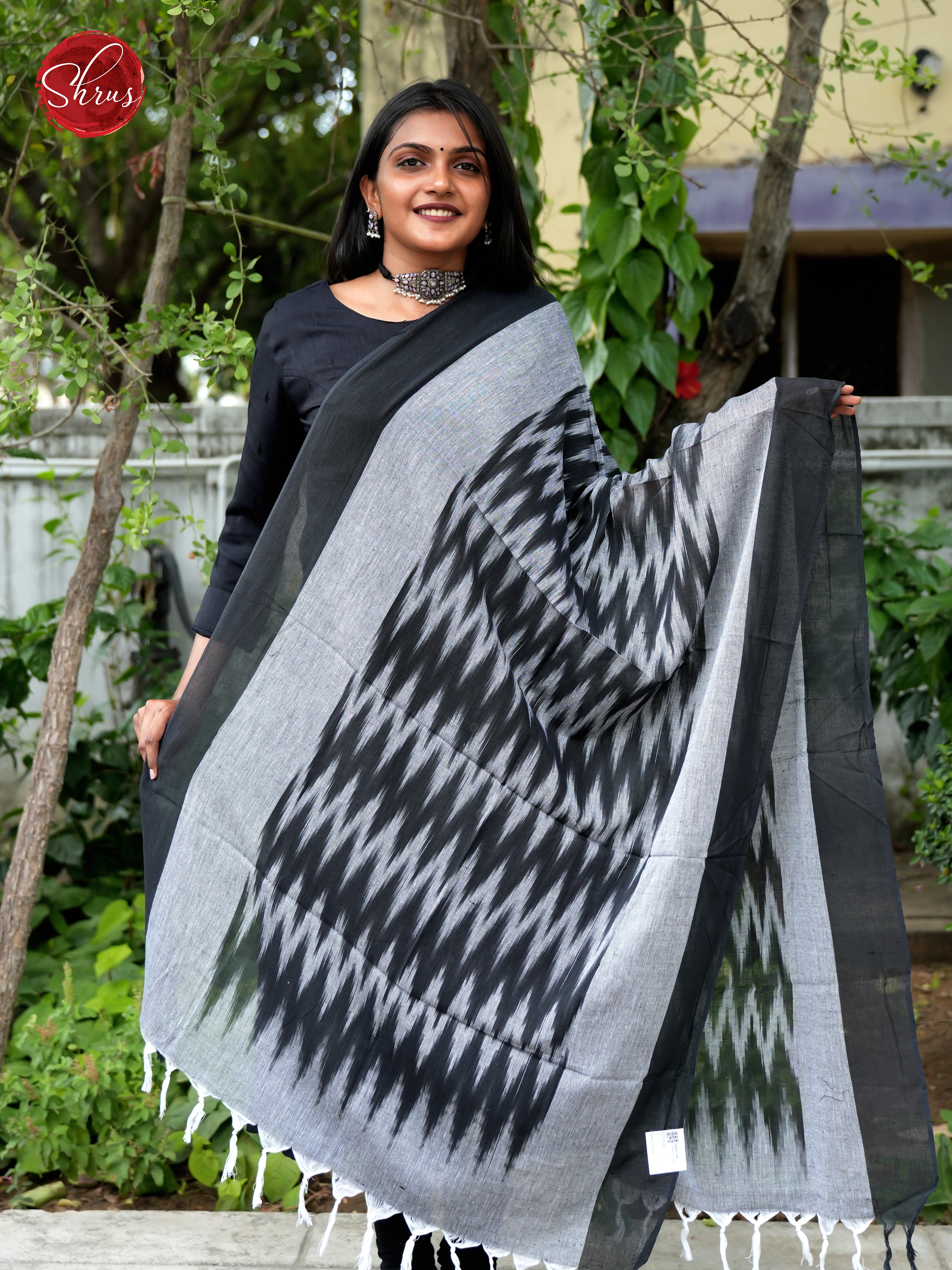 Black & Grey - Ikkat Dupatta - Shop on ShrusEternity.com