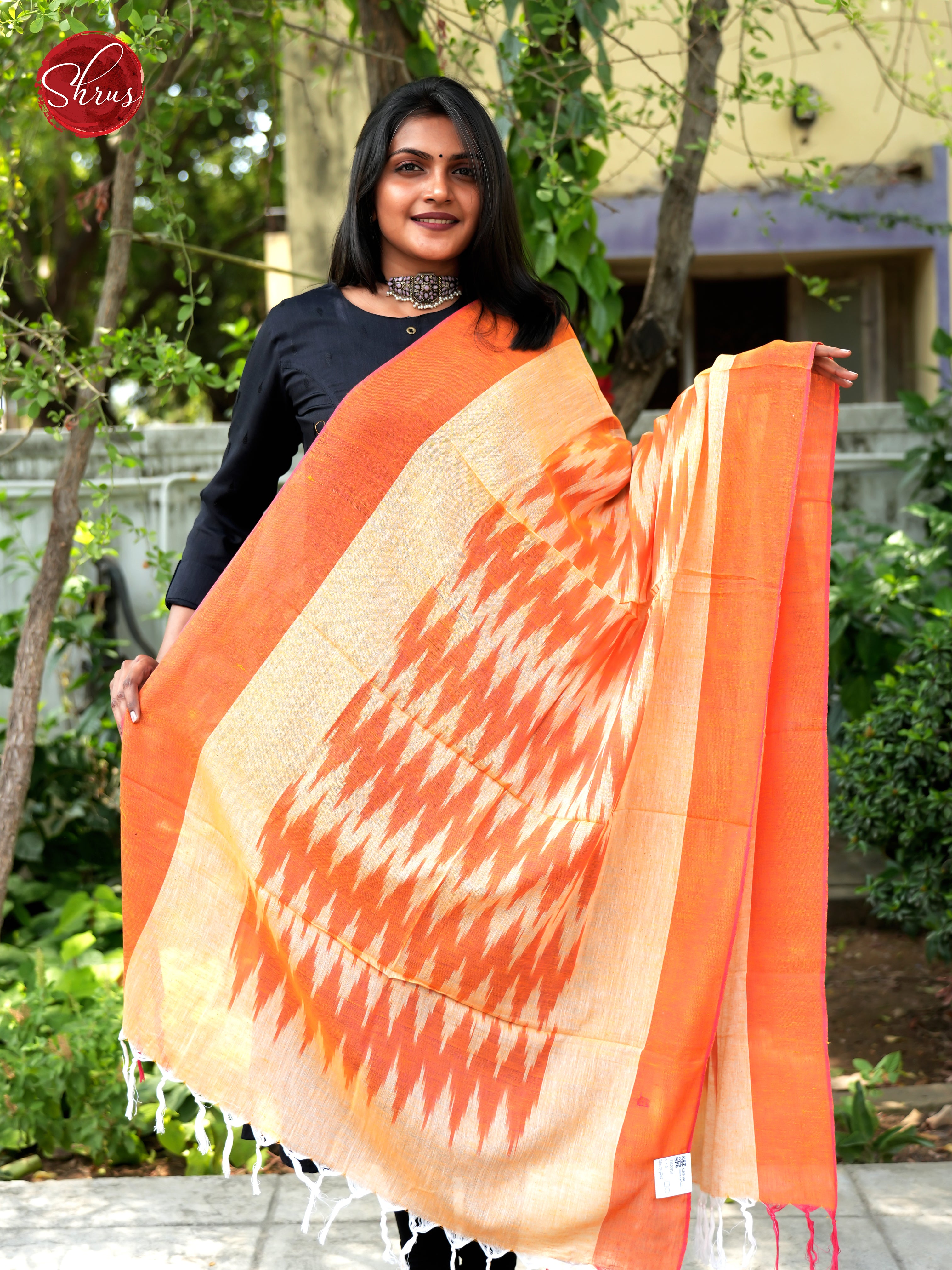 Orange & Cream - Ikkat Dupatta - Shop on ShrusEternity.com