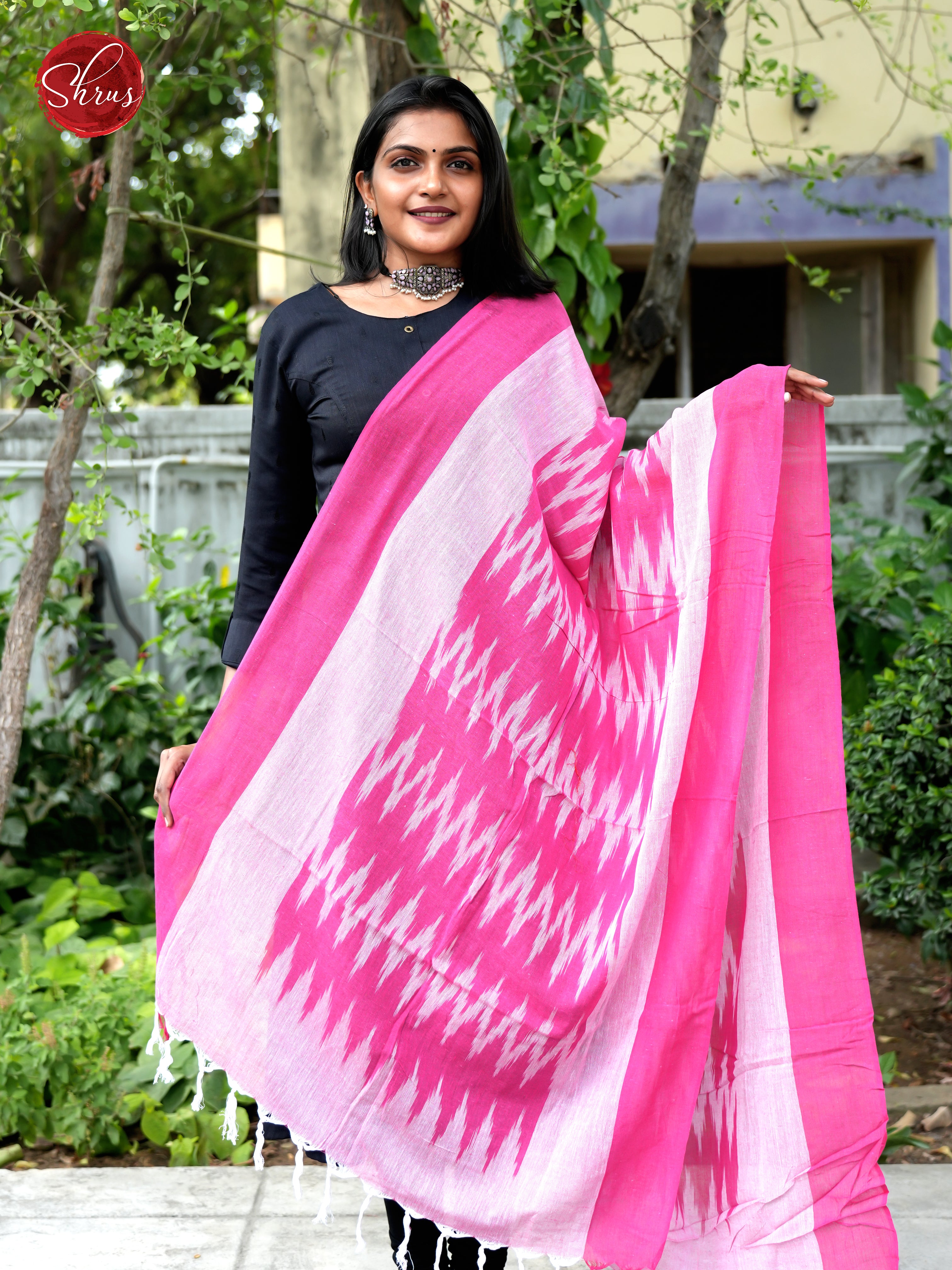 Pink & Cream - Ikkat Dupatta - Shop on ShrusEternity.com