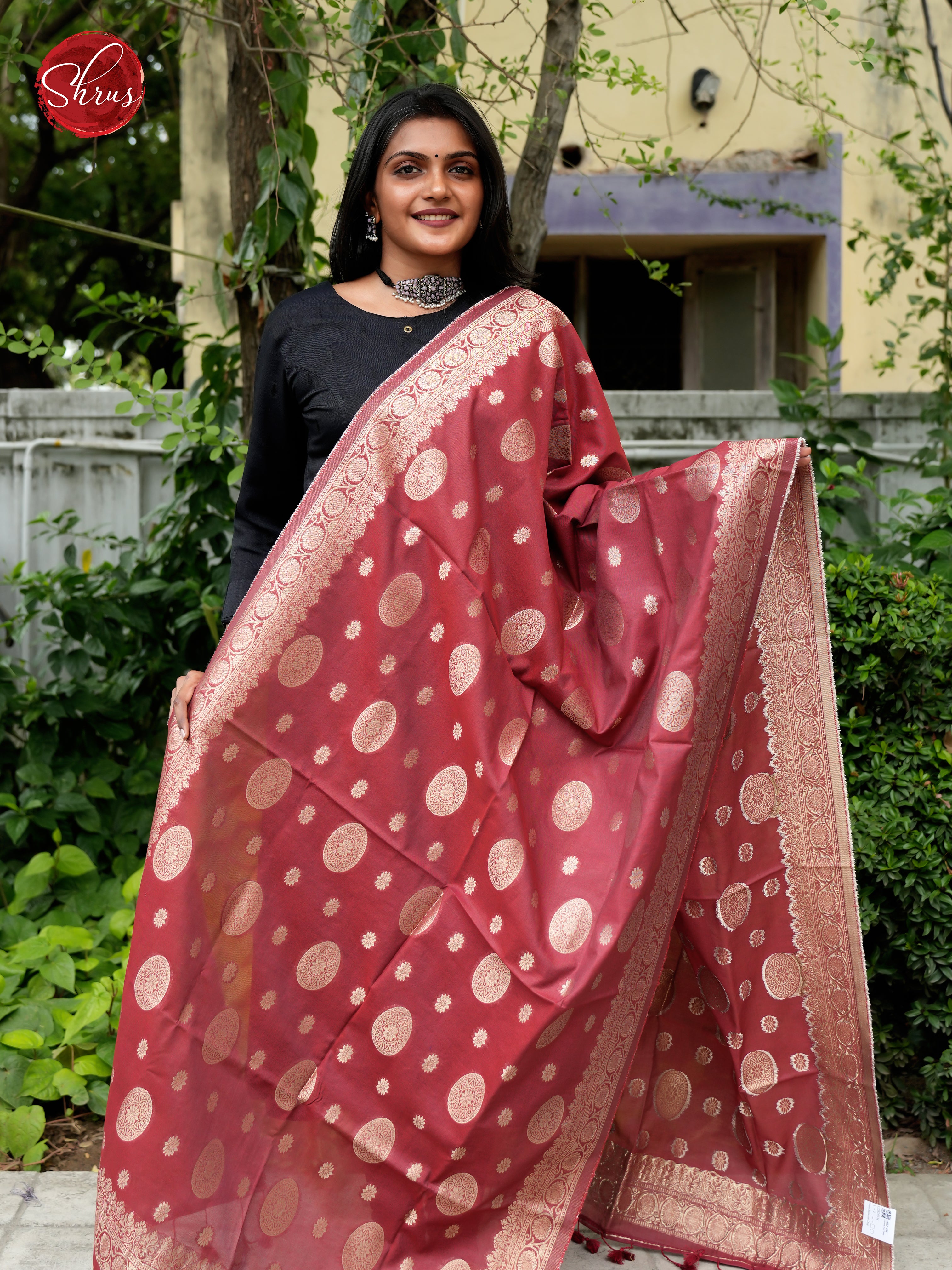 Maroon - Semi Banarasi Dupatta - Shop on ShrusEternity.com