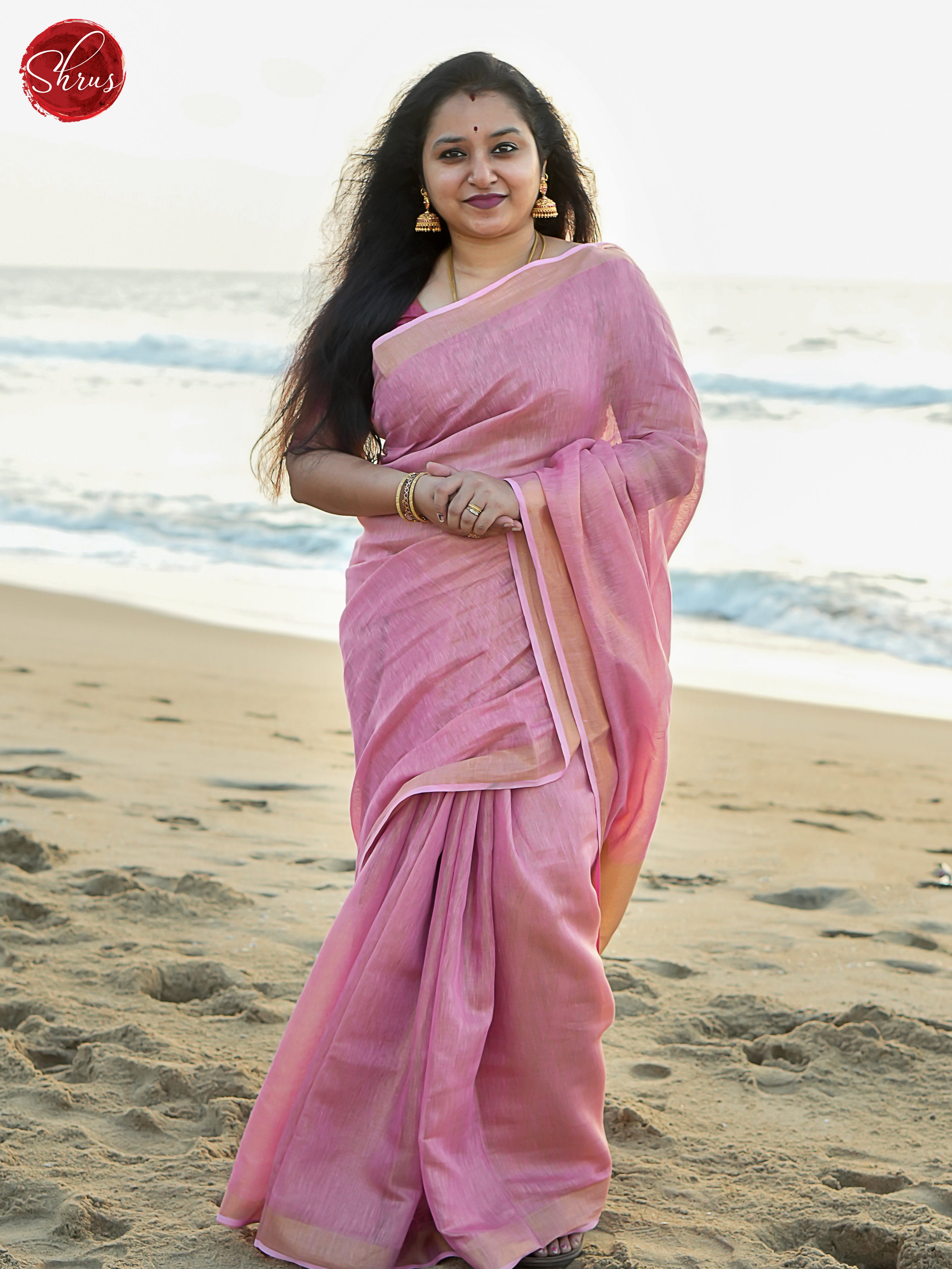 Pink(Single Tone) - Linen Saree - Shop on ShrusEternity.com