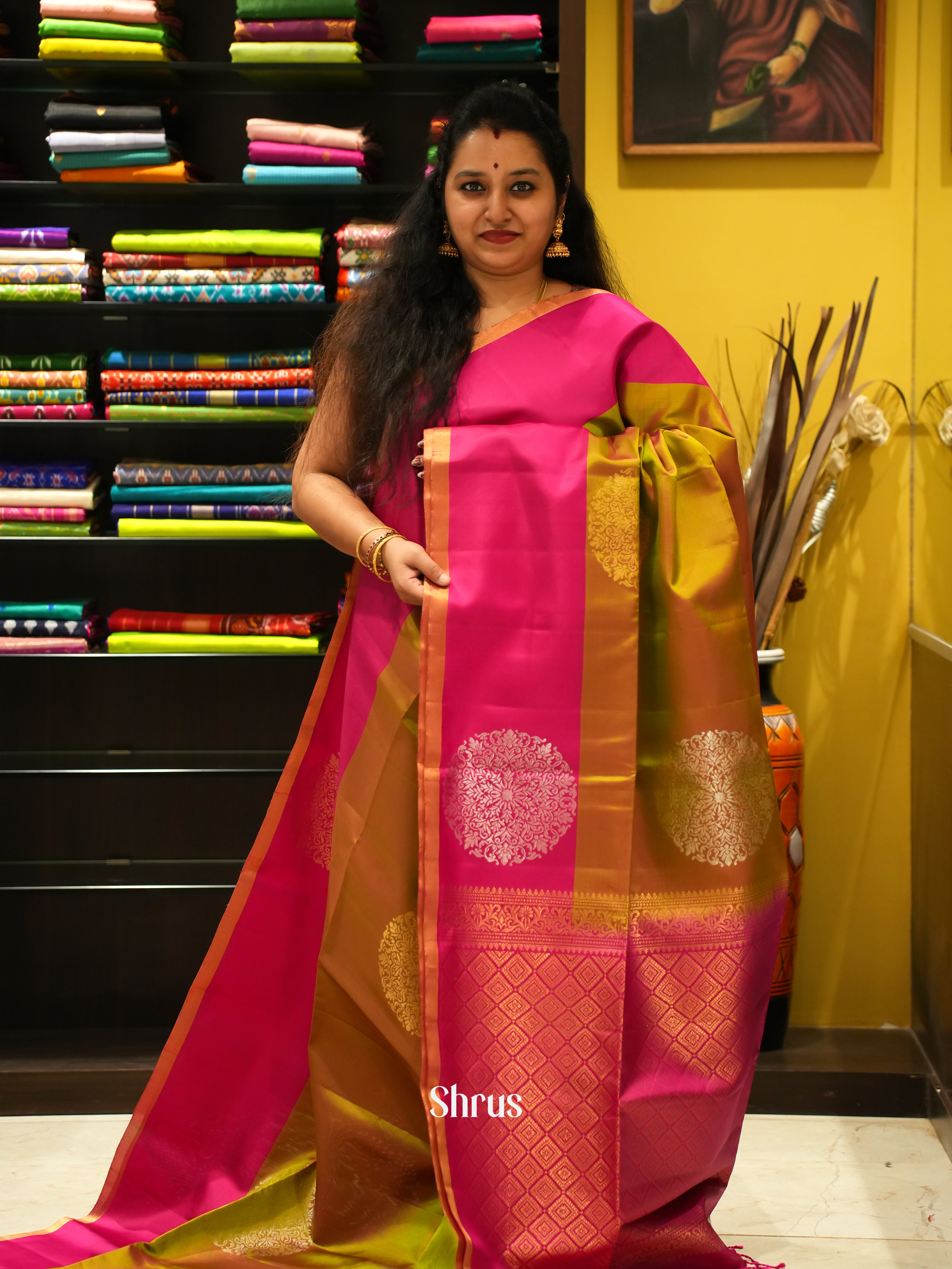 Green & Pink - Soft Silk Saree - Shop on ShrusEternity.com