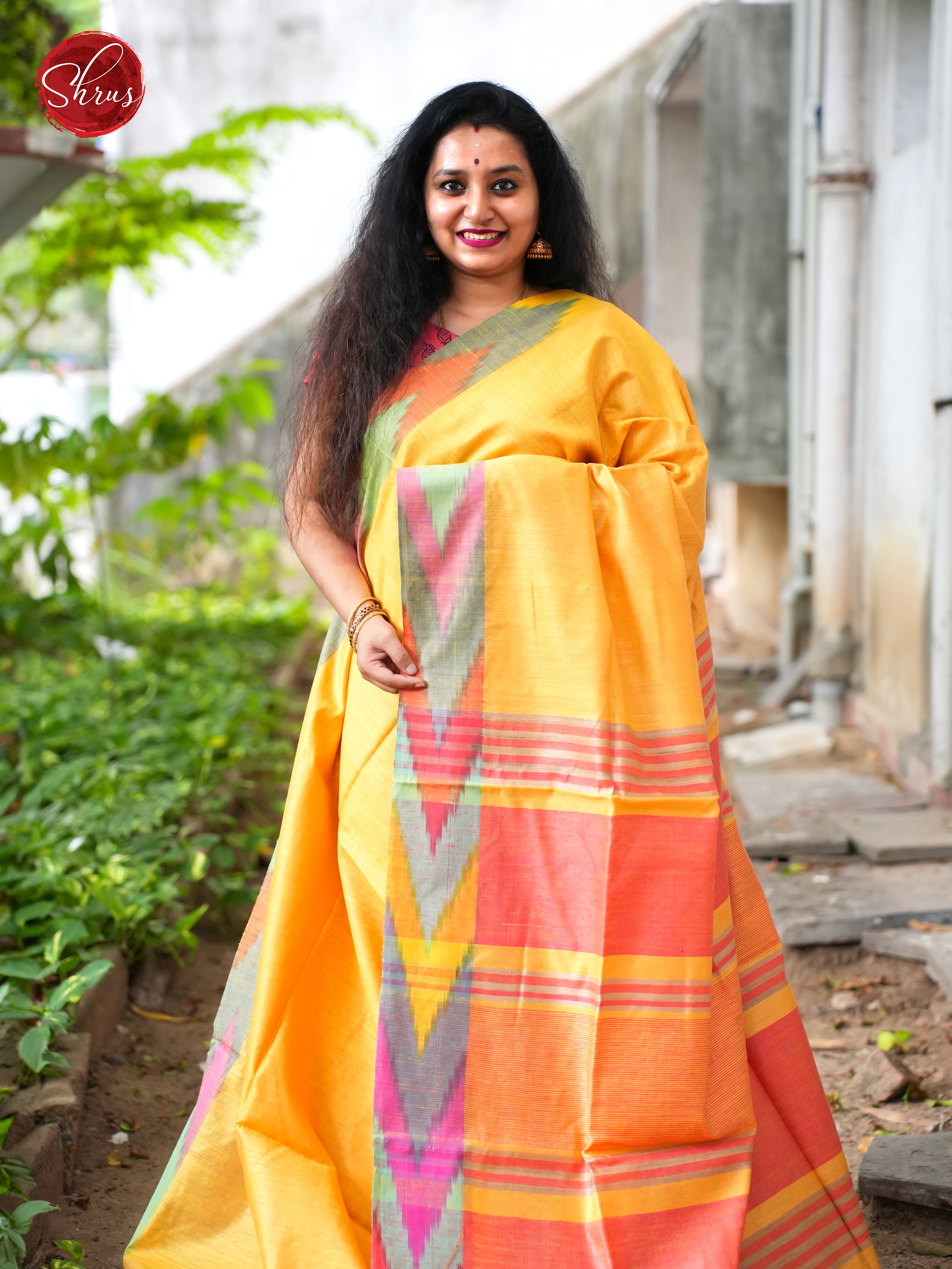 Yellow & Multicolor- Tussar Saree - Shop on ShrusEternity.com