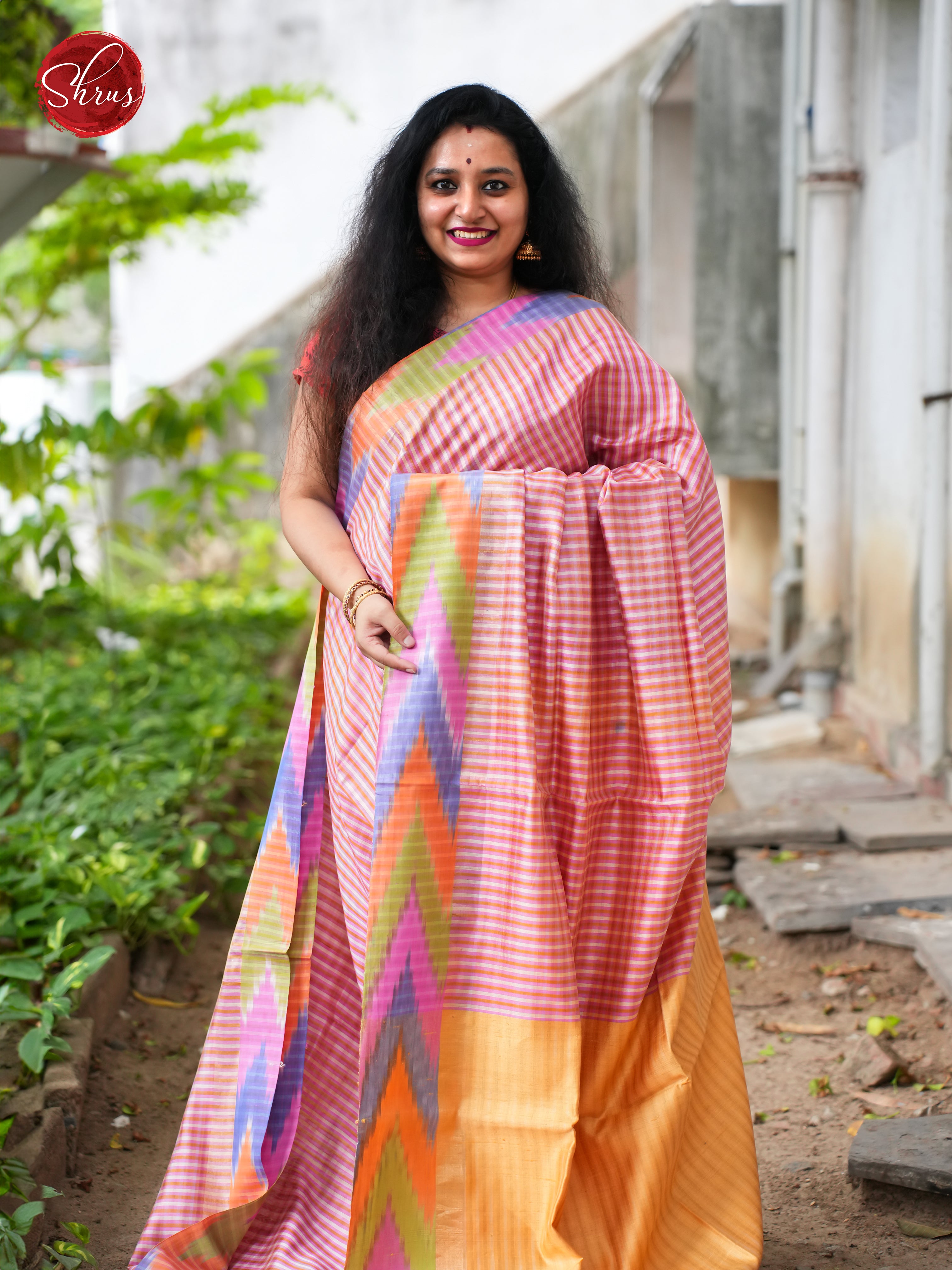 Pink & Yellow - Tussar Saree - Shop on ShrusEternity.com