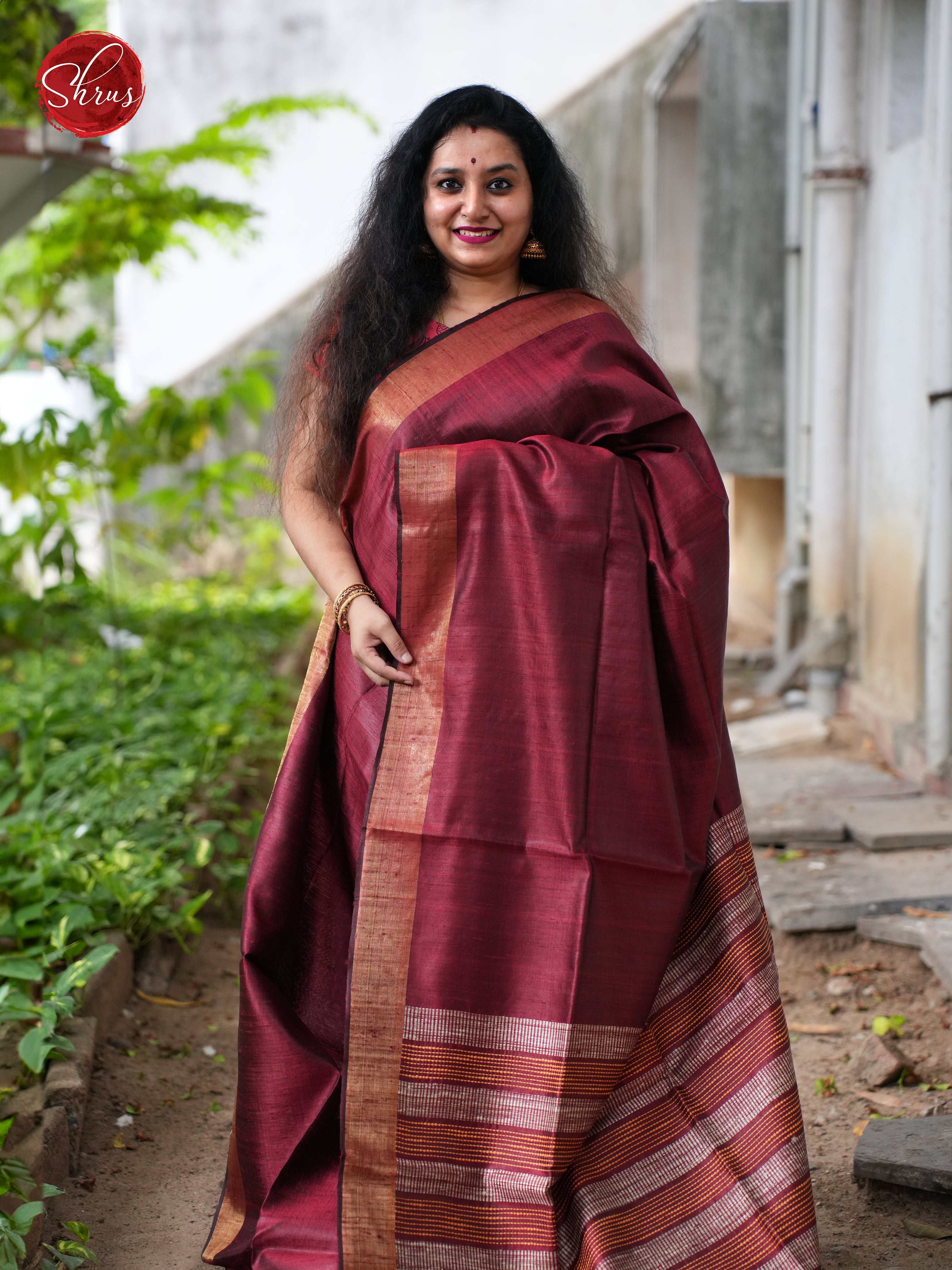 Maroon(Single Tone) - Tussar Saree - Shop on ShrusEternity.com