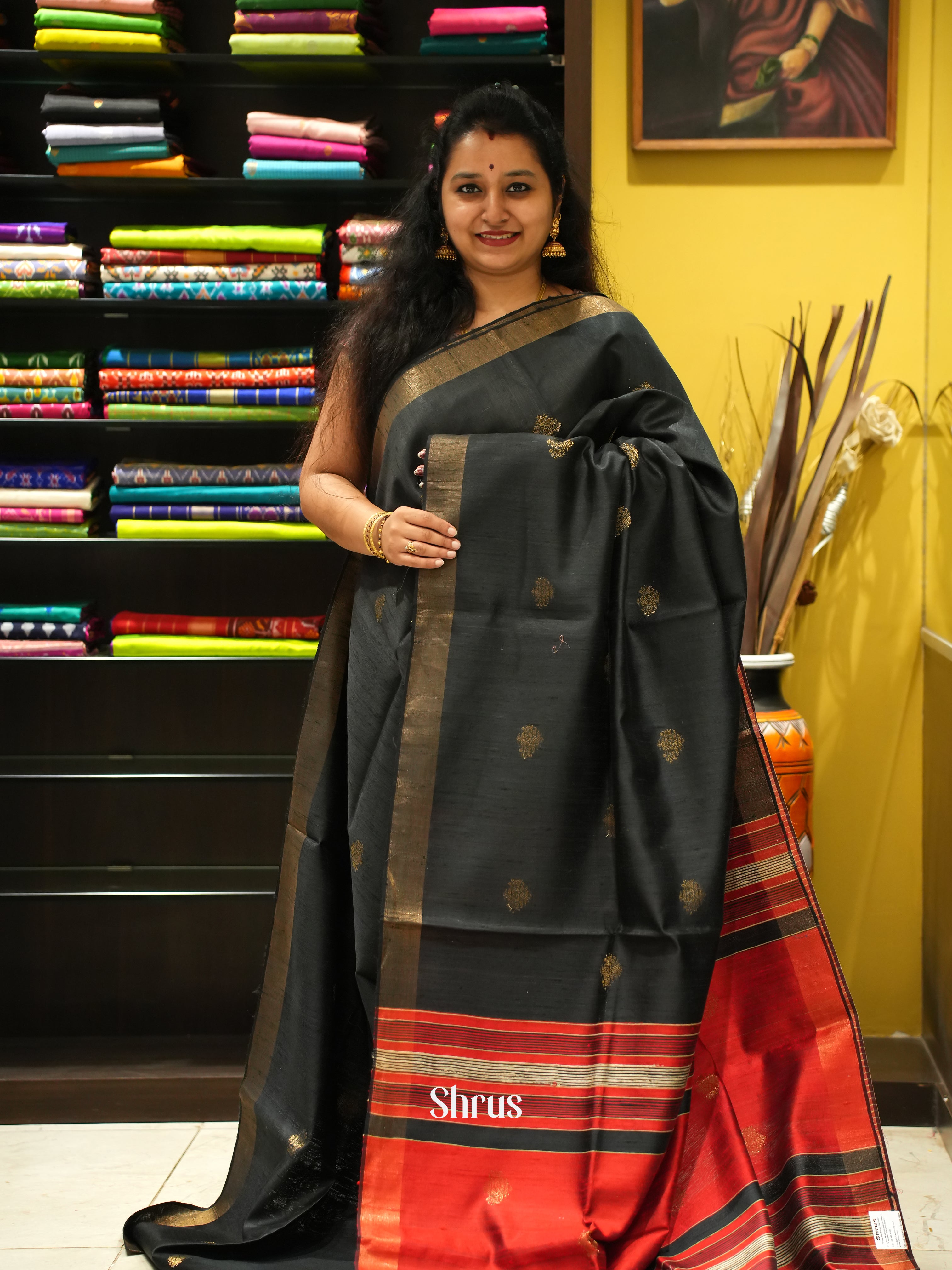 Black & Red - Soft Silk Saree - Shop on ShrusEternity.com