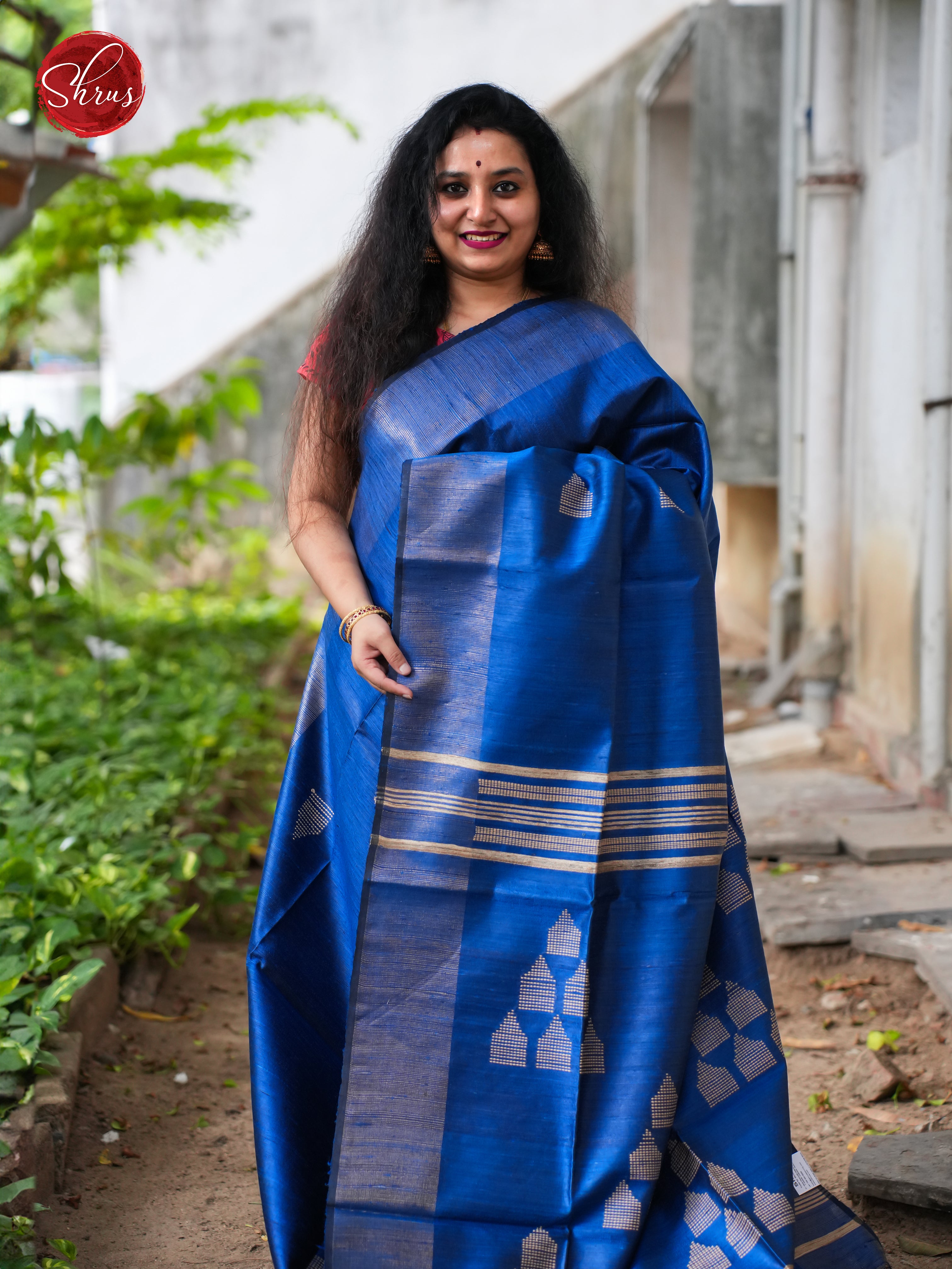 Blue(Single Tone) - Tussar Saree - Shop on ShrusEternity.com