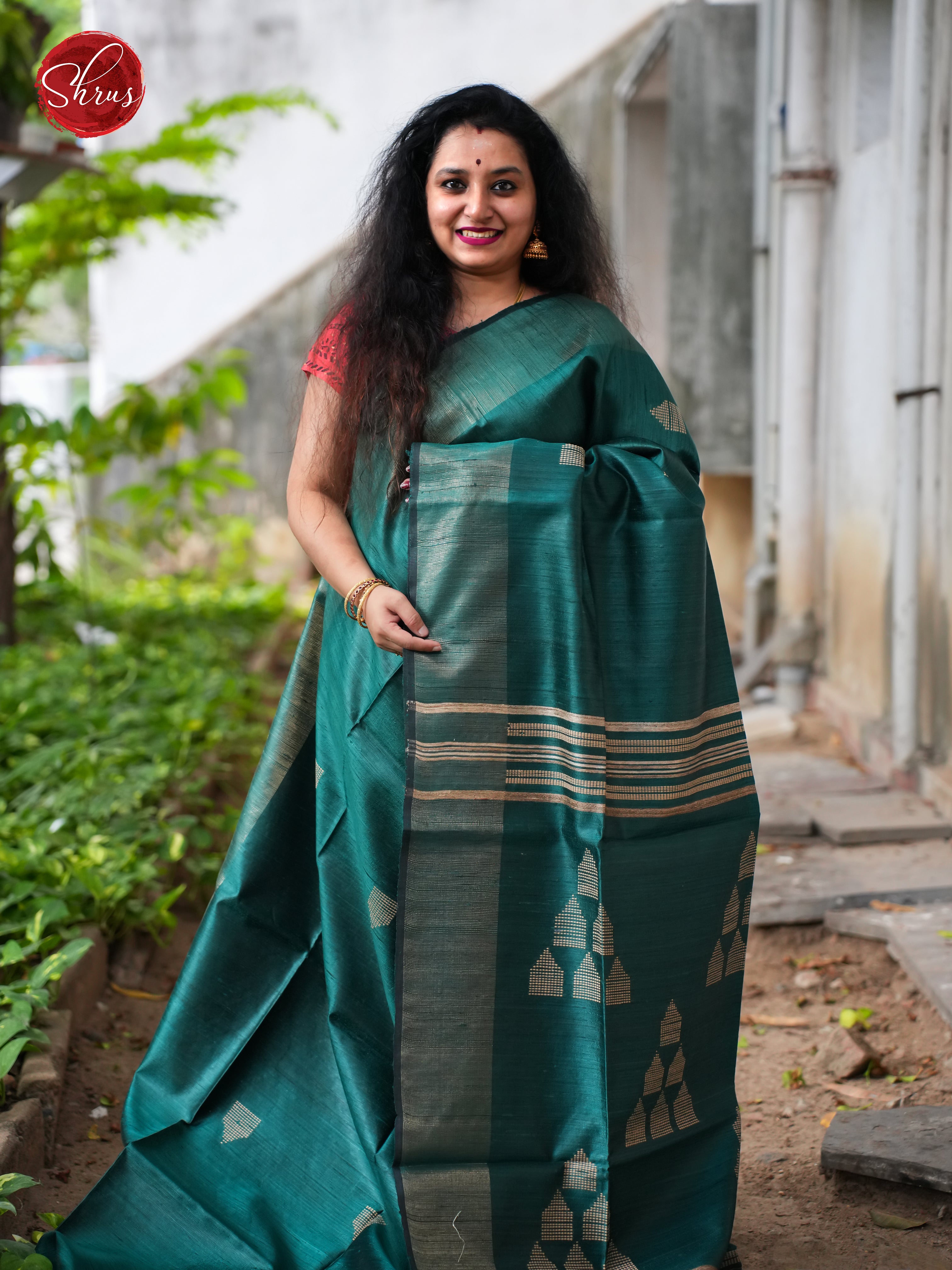 Green(Single Tone)- Tussar Saree - Shop on ShrusEternity.com