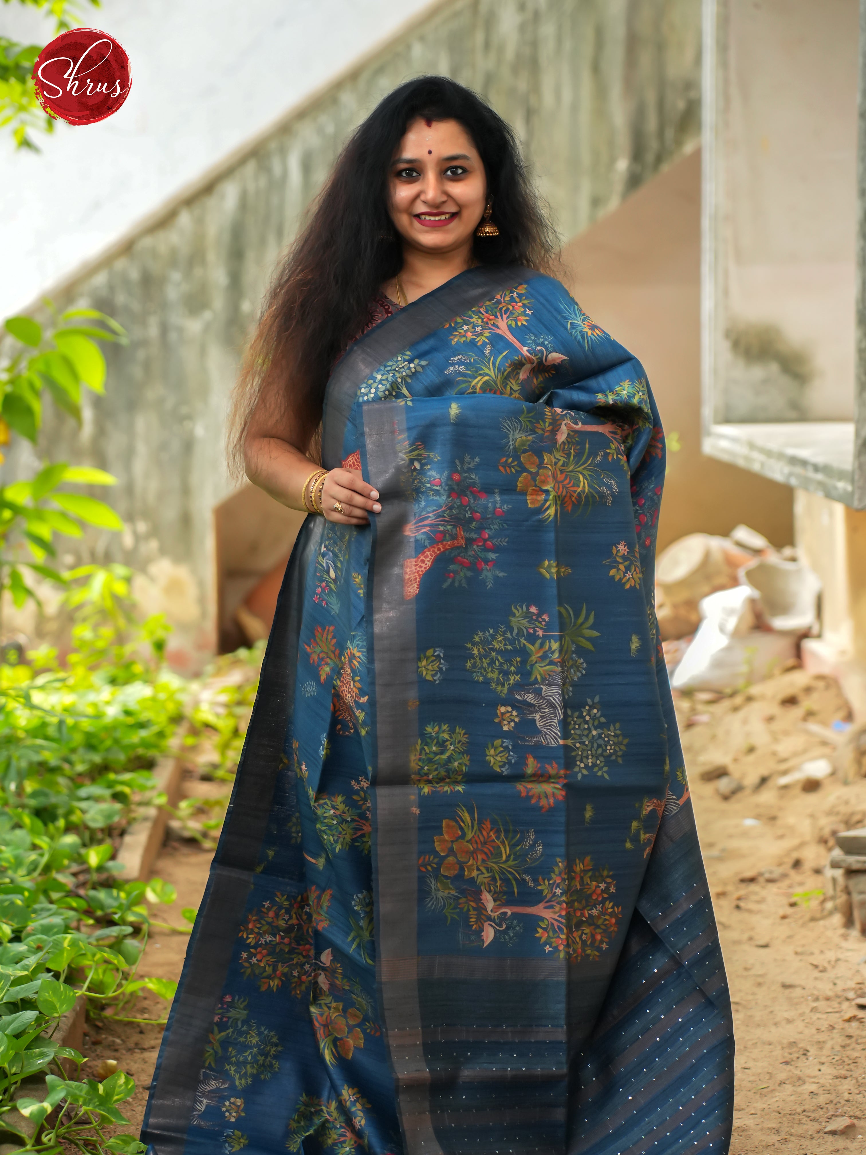 Blue(Single Tone) - Tussar Saree - Shop on ShrusEternity.com