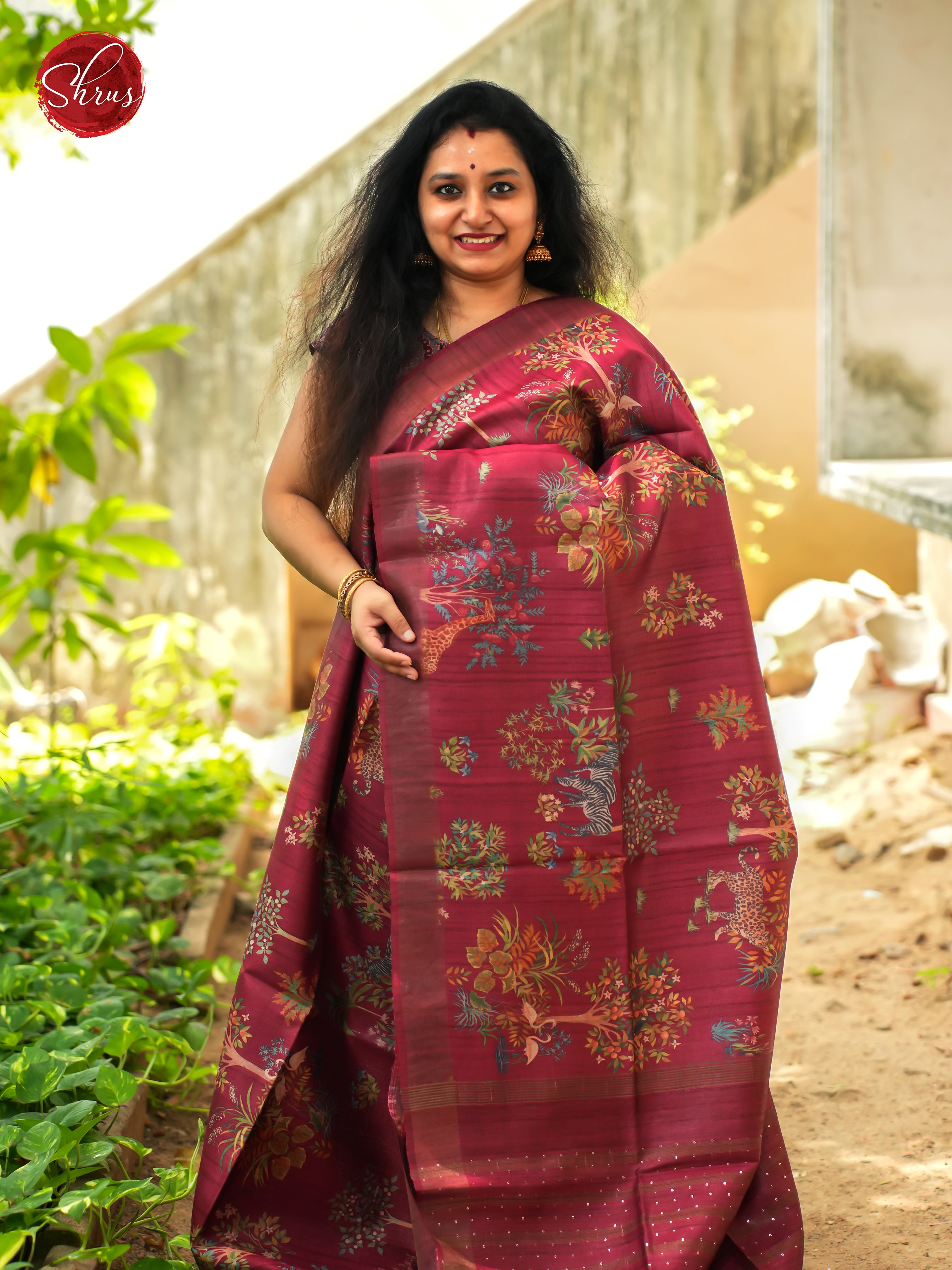 Red(Single Tone) - Tussar Saree - Shop on ShrusEternity.com