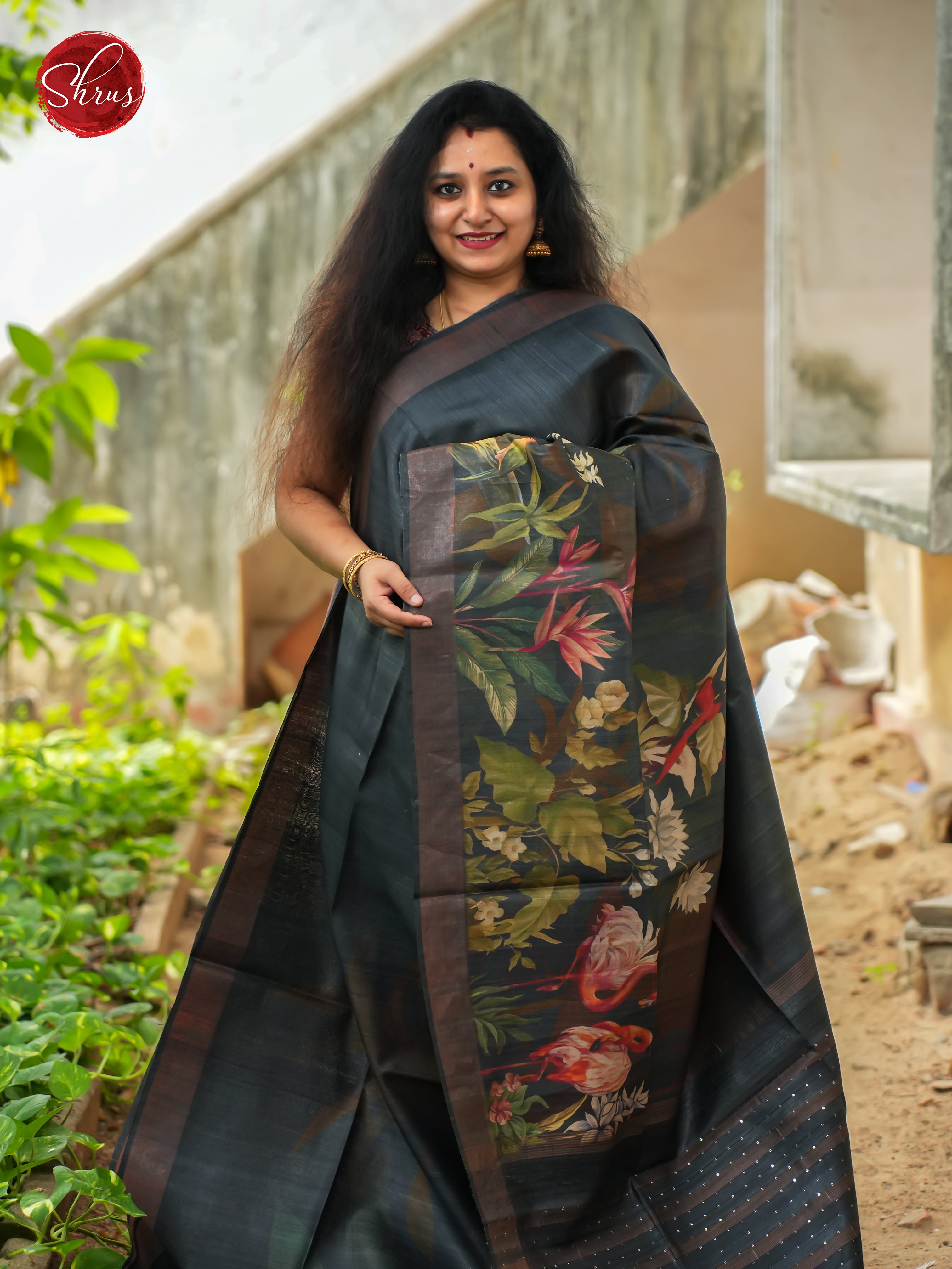 Black(Single Tone) - Tussar Saree - Shop on ShrusEternity.com