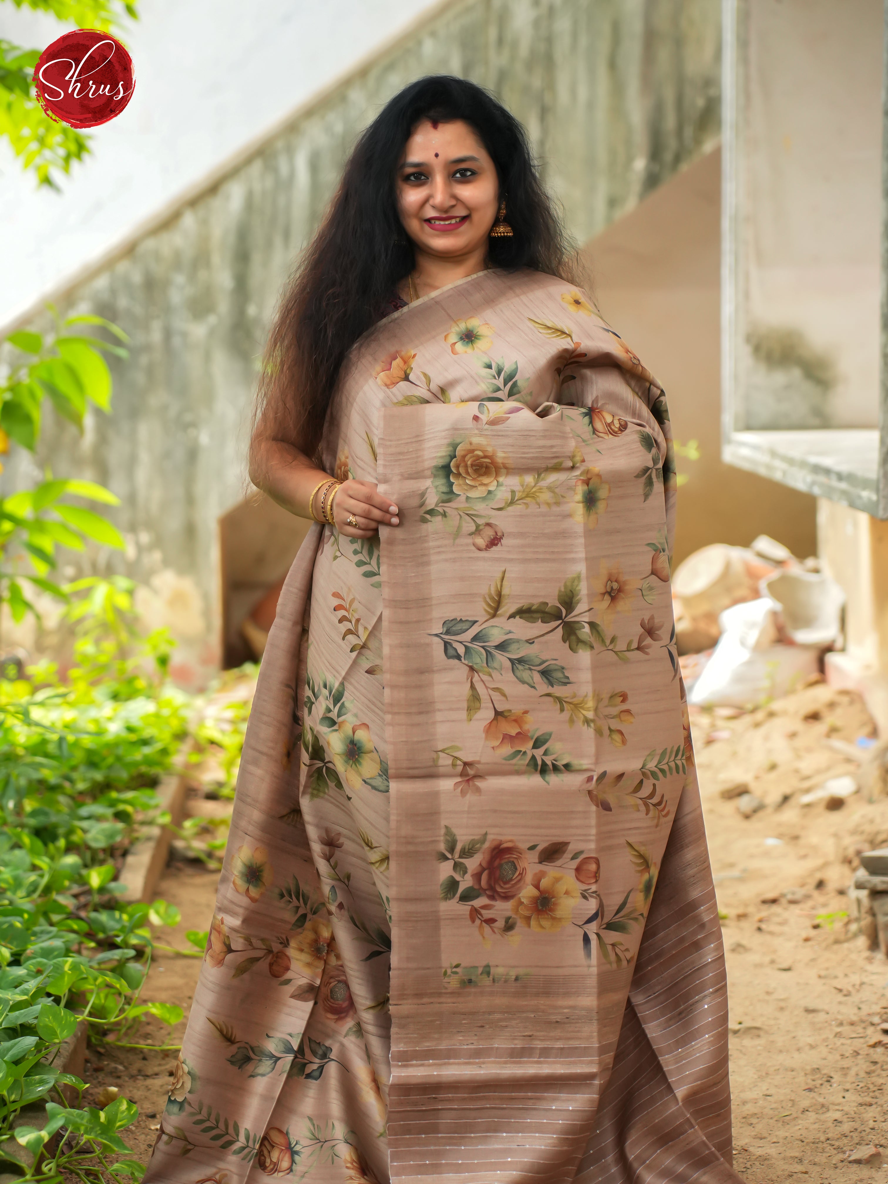 Dusty Brown - Tussar Saree - Shop on ShrusEternity.com