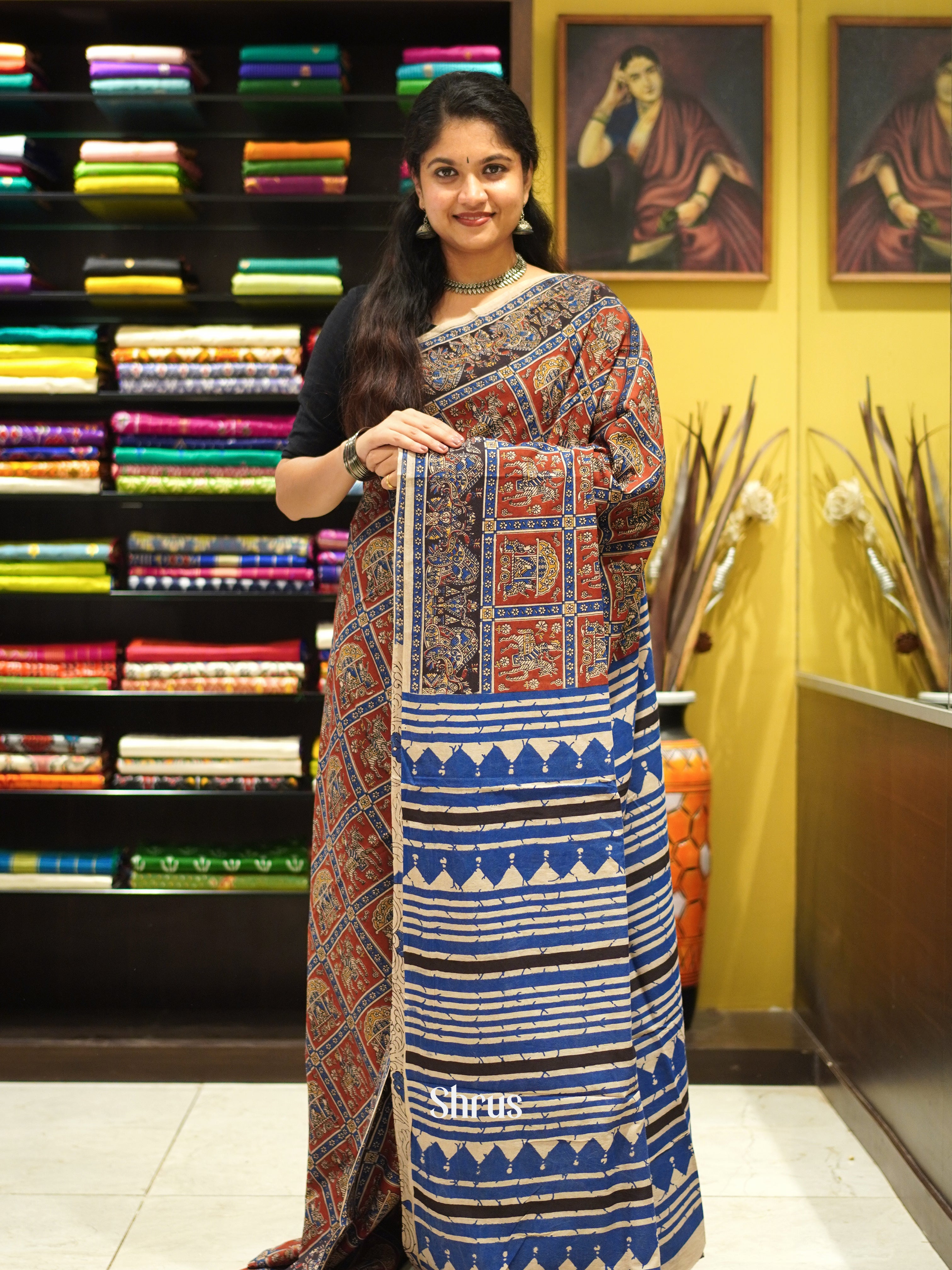 CES04128 - Kalamkari cotton Saree - Shop on ShrusEternity.com