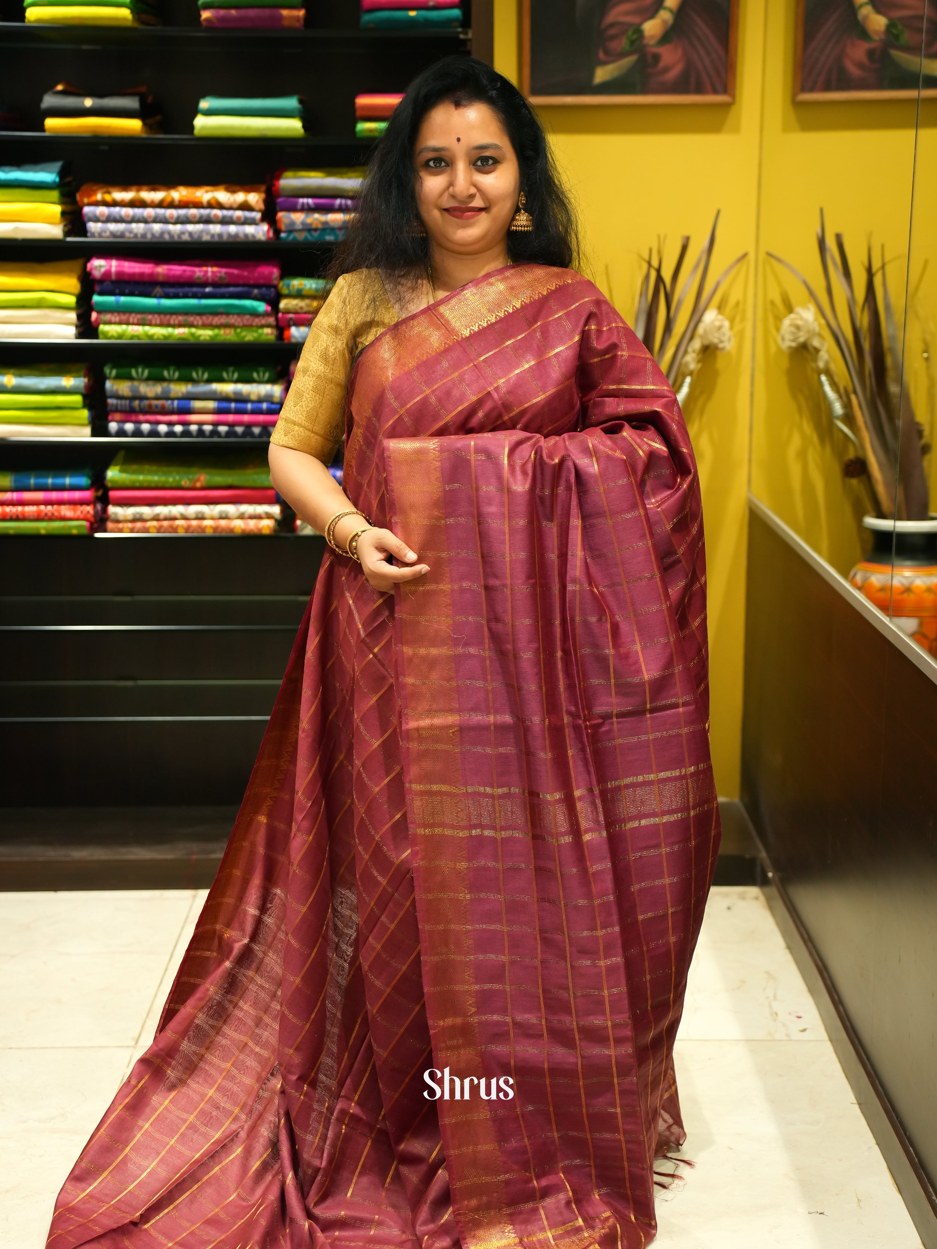 Red(Single Tone) - Semi Tussar Saree - Shop on ShrusEternity.com