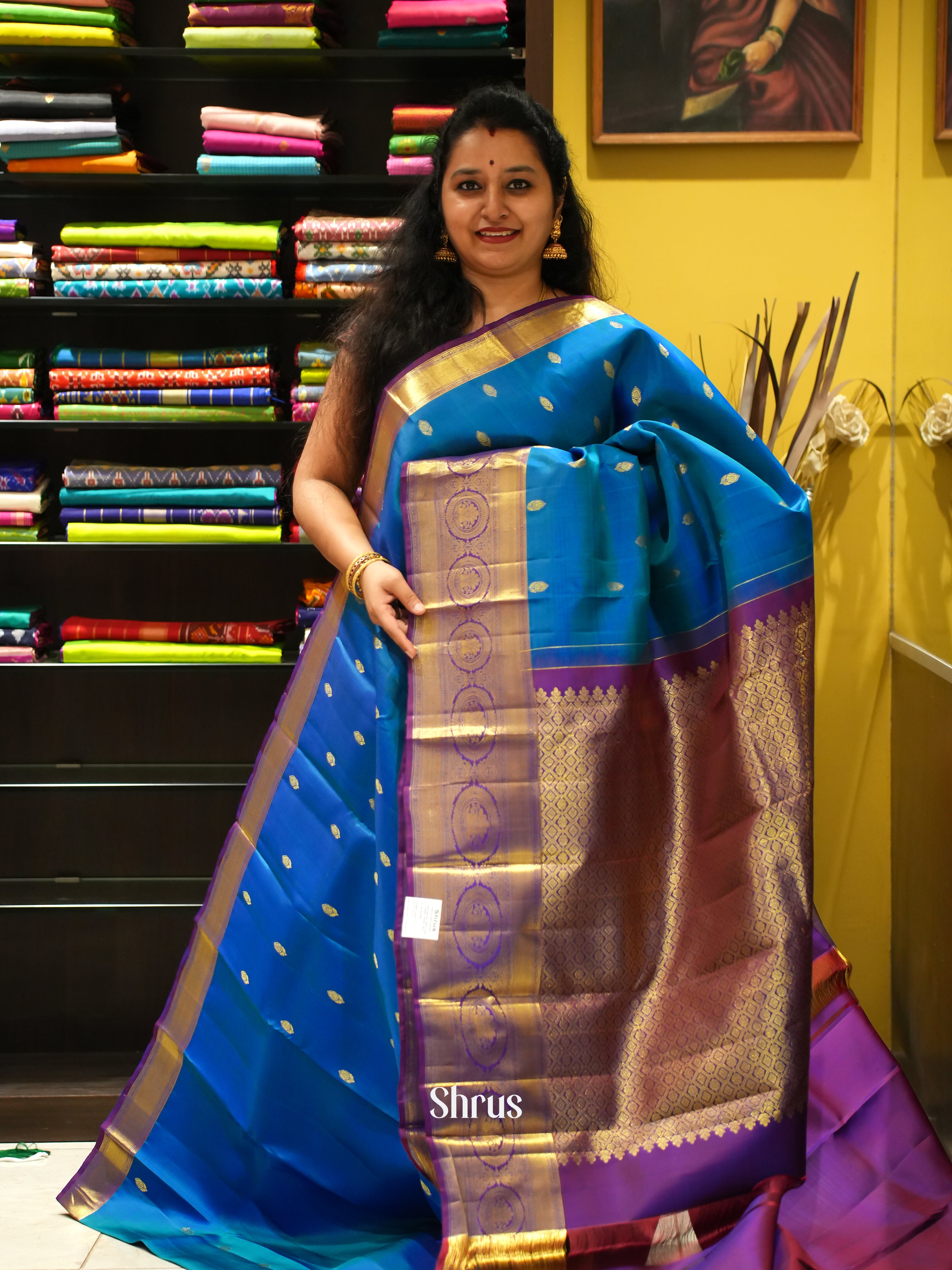 Blue & Purple - Kanchipuram silk Saree - Shop on ShrusEternity.com