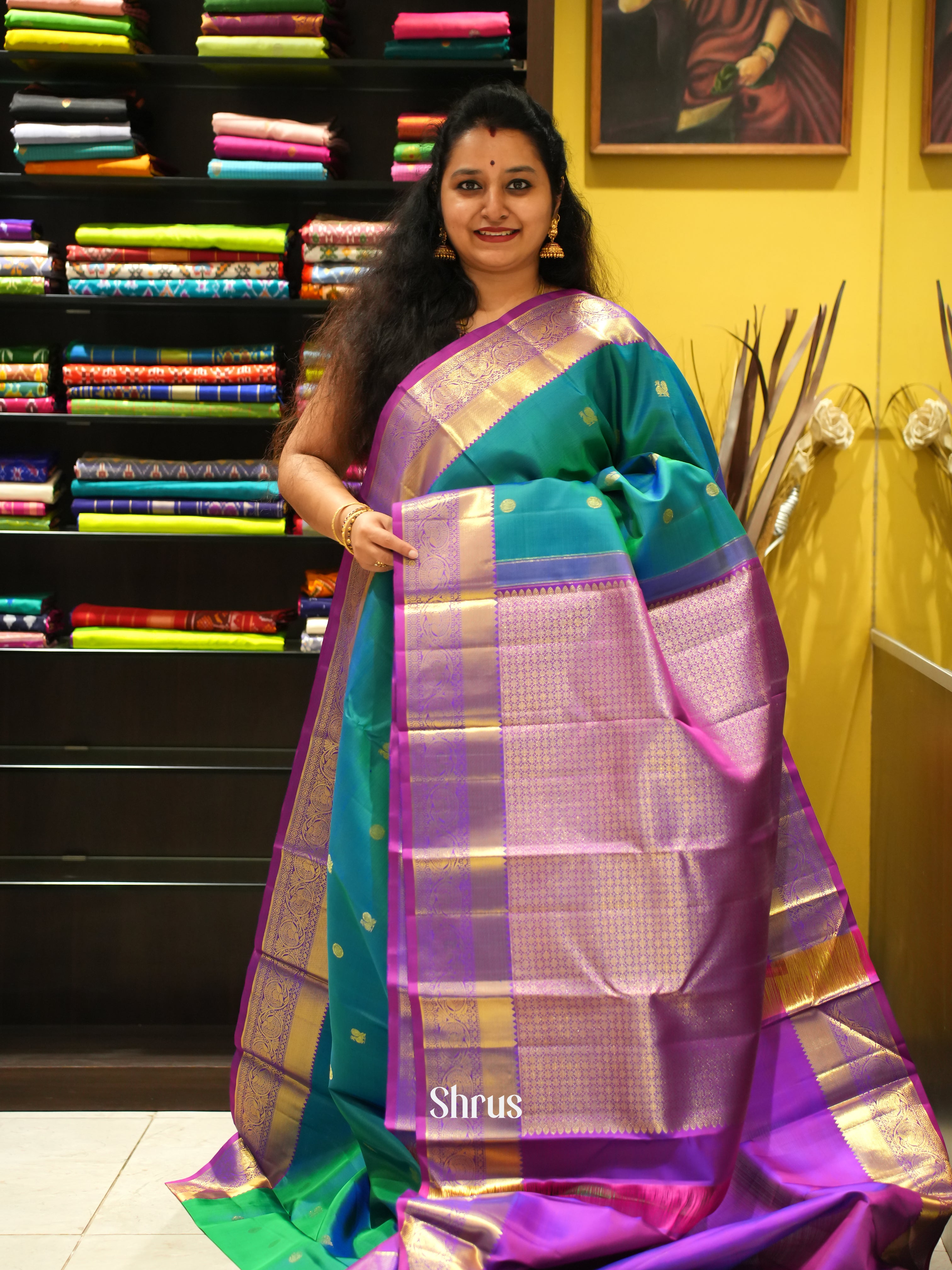 Green & Purple - Kanchipuram silk Saree - Shop on ShrusEternity.com