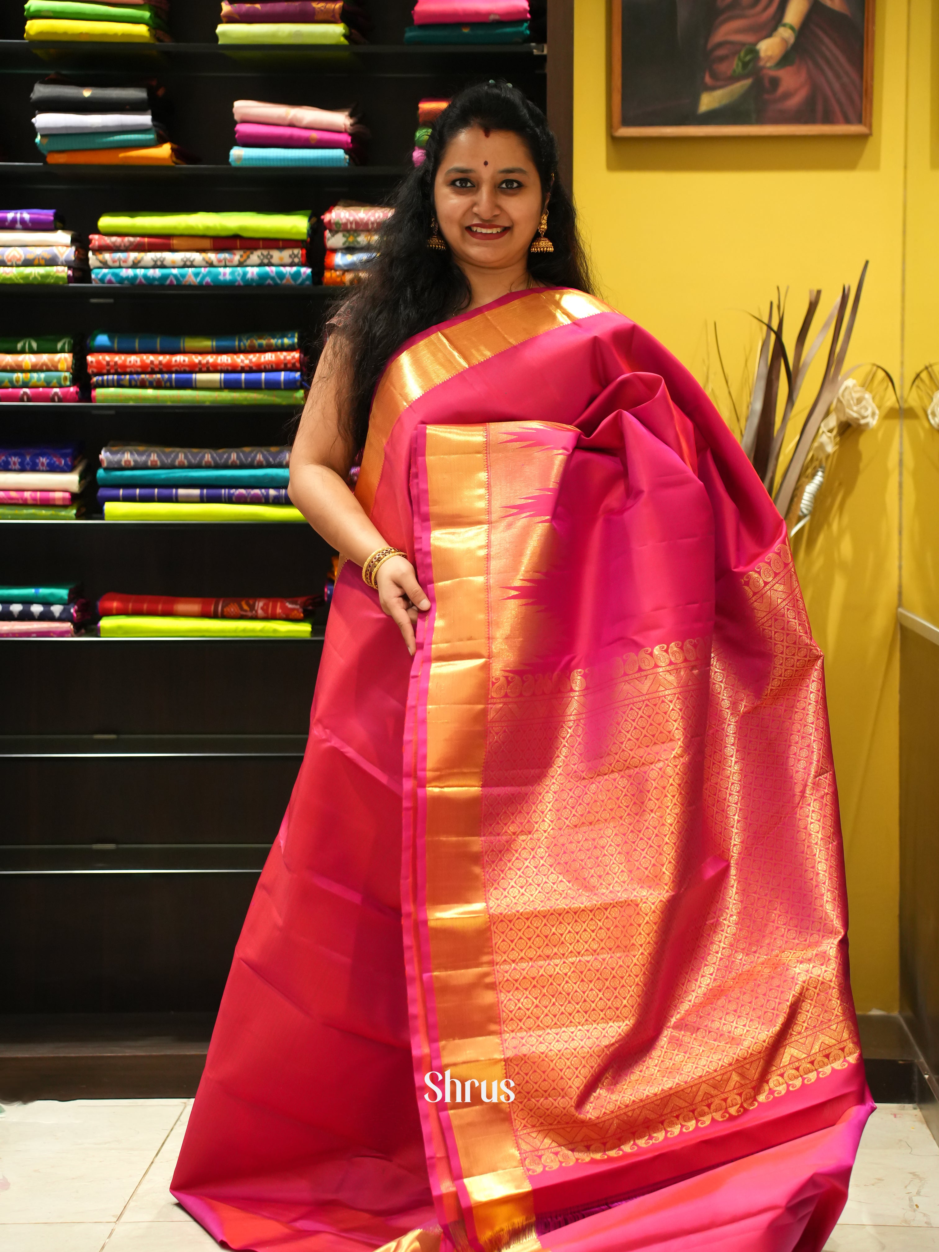 Pink(Single Tone) - Kanchipuram silk Saree - Shop on ShrusEternity.com