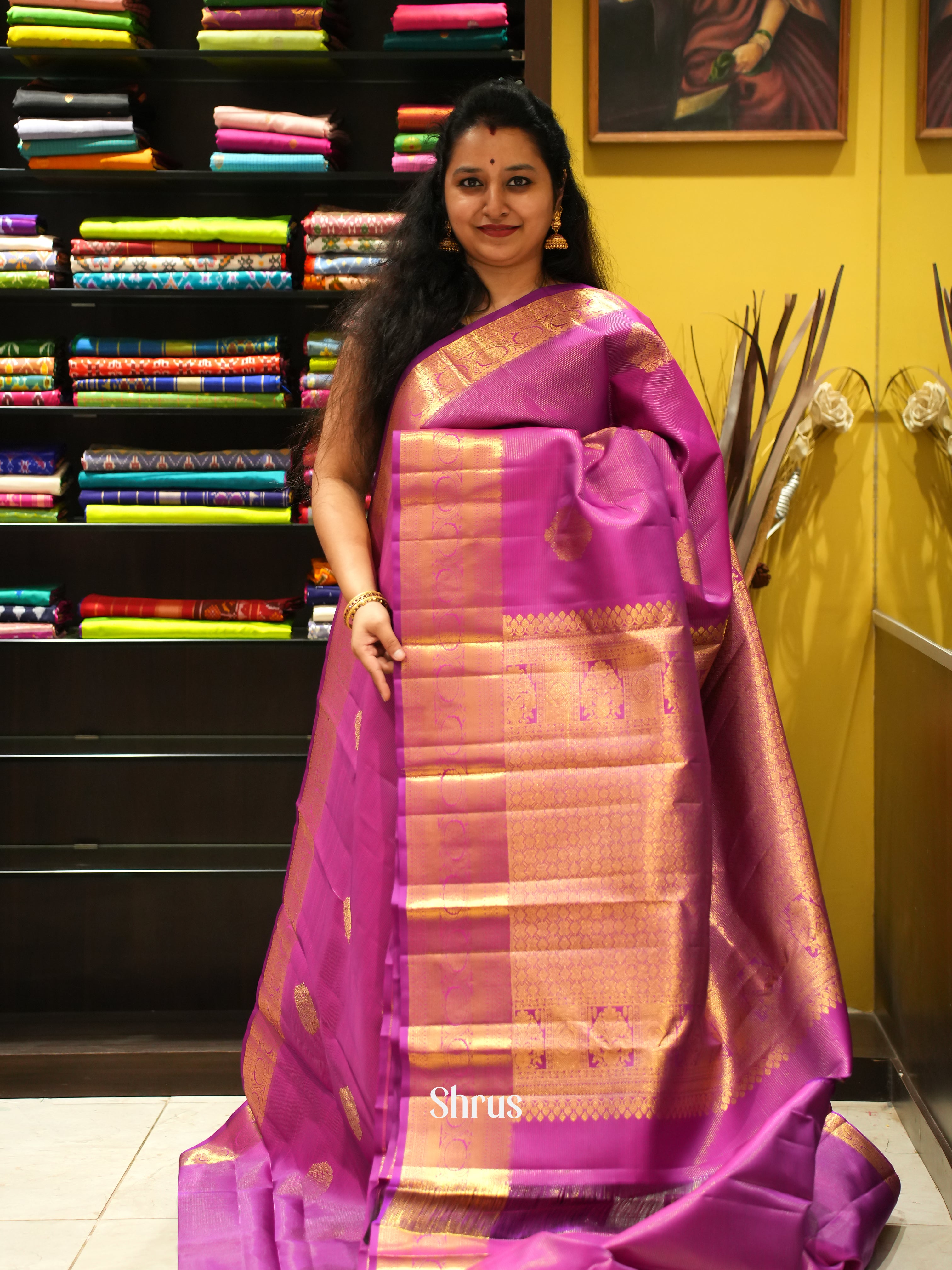 Pink(Single Tone) - Kanchipuram silk Saree - Shop on ShrusEternity.com