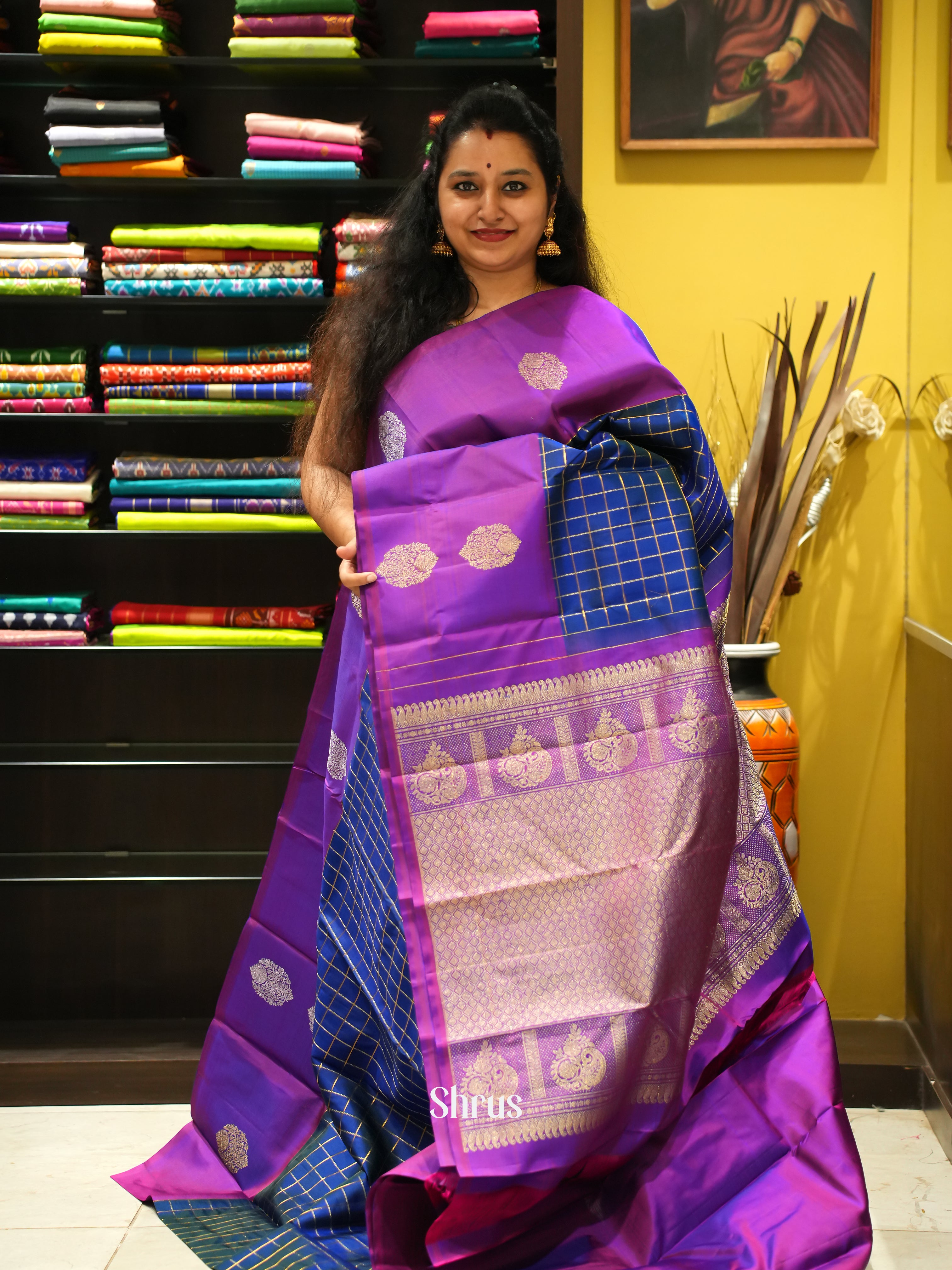 Blue & Purple - Kanchipuram silk Saree - Shop on ShrusEternity.com