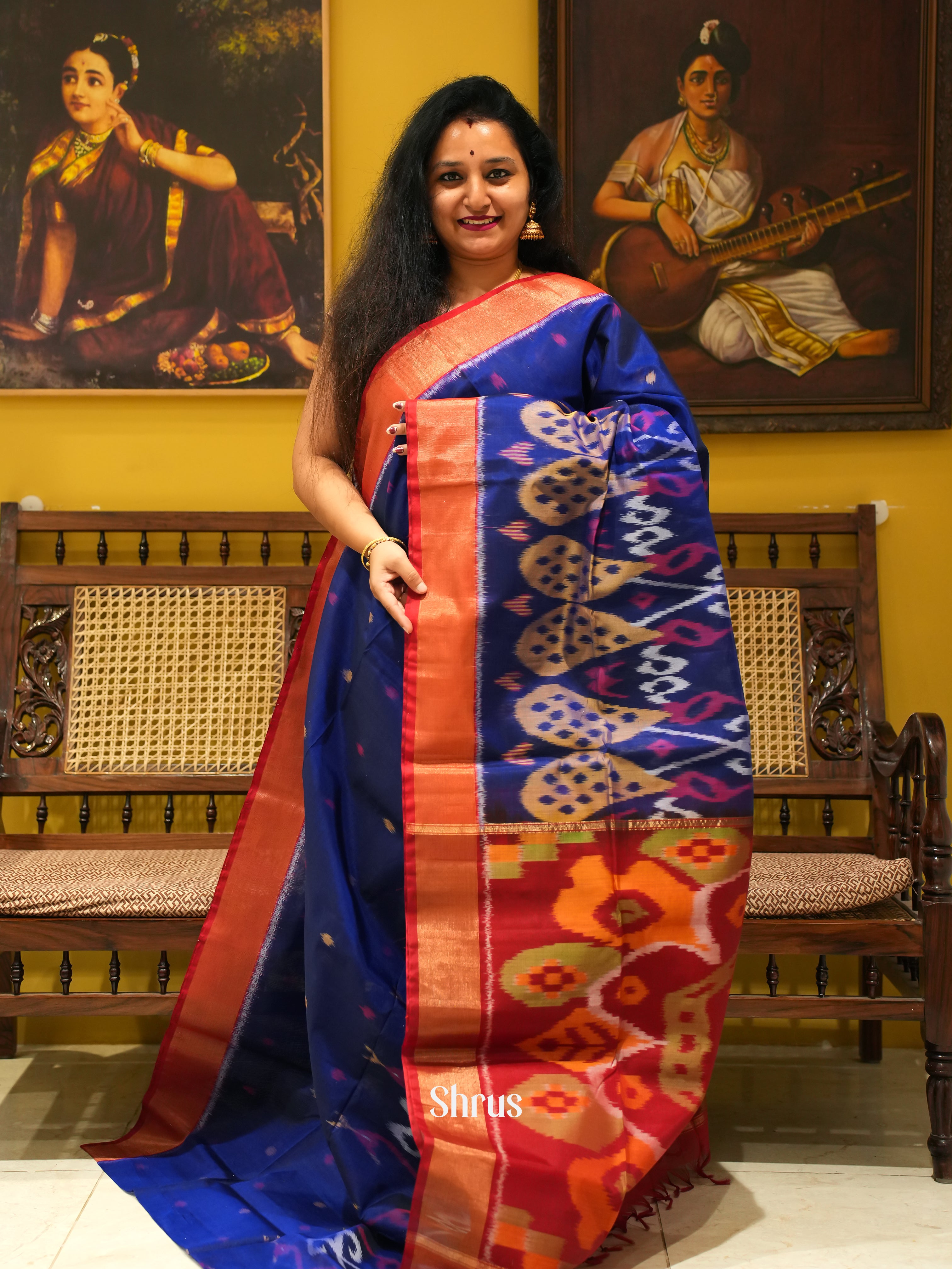 Blue & Red - Pochampally sico Saree - Shop on ShrusEternity.com