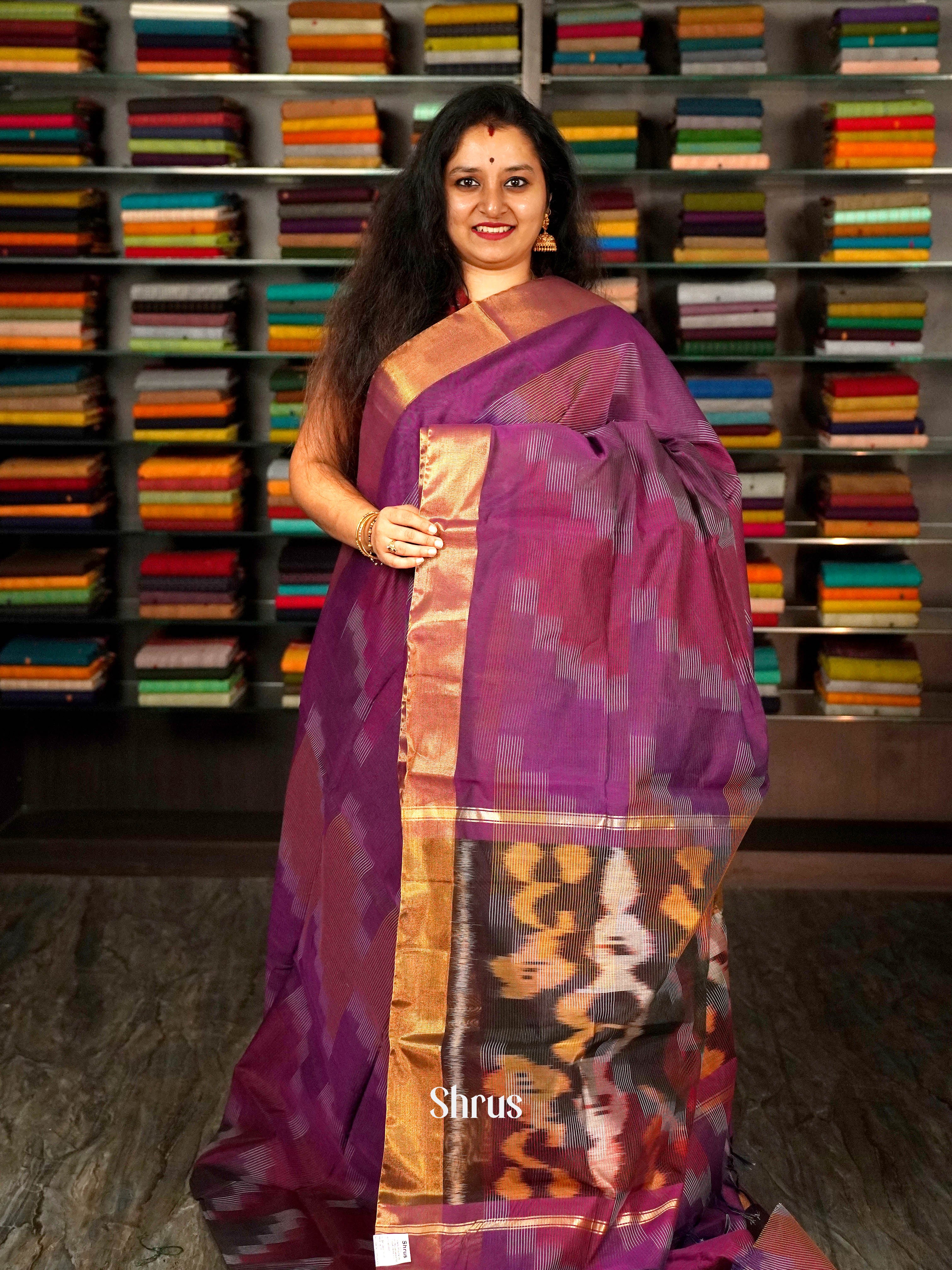 Purple - Ikkat Kora Saree