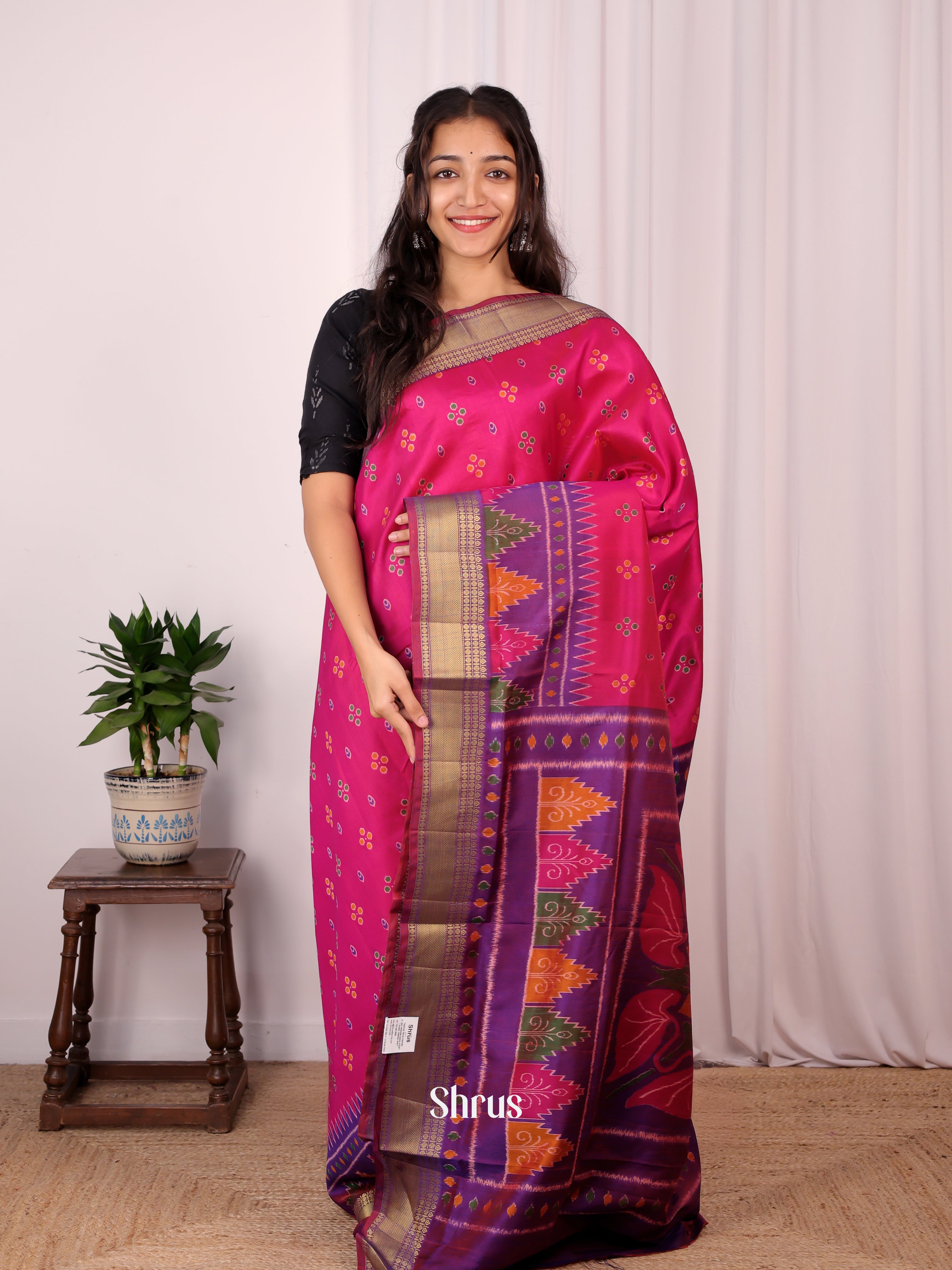Pink & Purple - Semi Patola Saree - Shop on Shrus.com