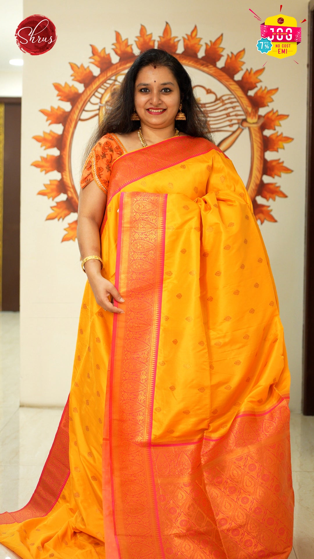 Yellow & Orange - Semi Kanchipuram Silk Saree - Shop on ShrusEternity.com