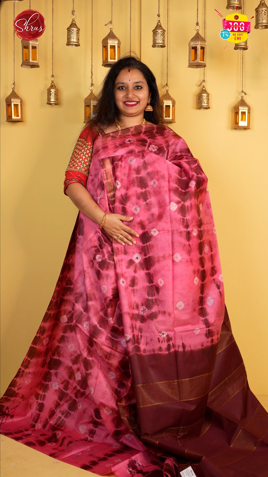 Pink & Maroon - Shibori  Saree - Shop on ShrusEternity.com