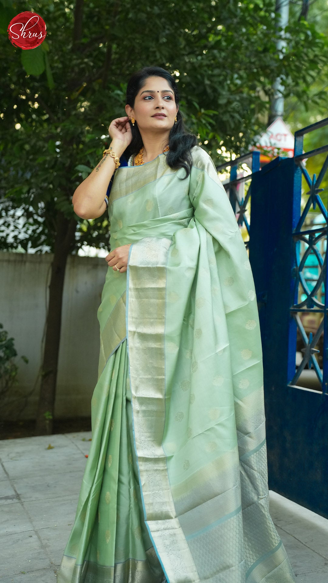 Green And Grey-Soft silk saree - Shop on ShrusEternity.com