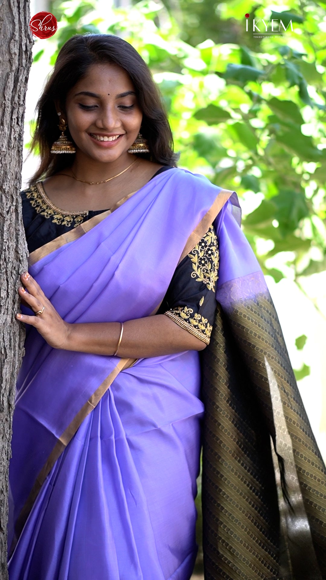 Lavender & Black - Soft Silk Halfpure Saree - Shop on ShrusEternity.com