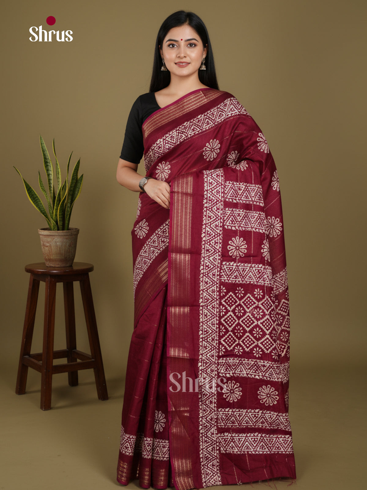 Maroon - Semi Crepe Saree - Shop on Shrus.com