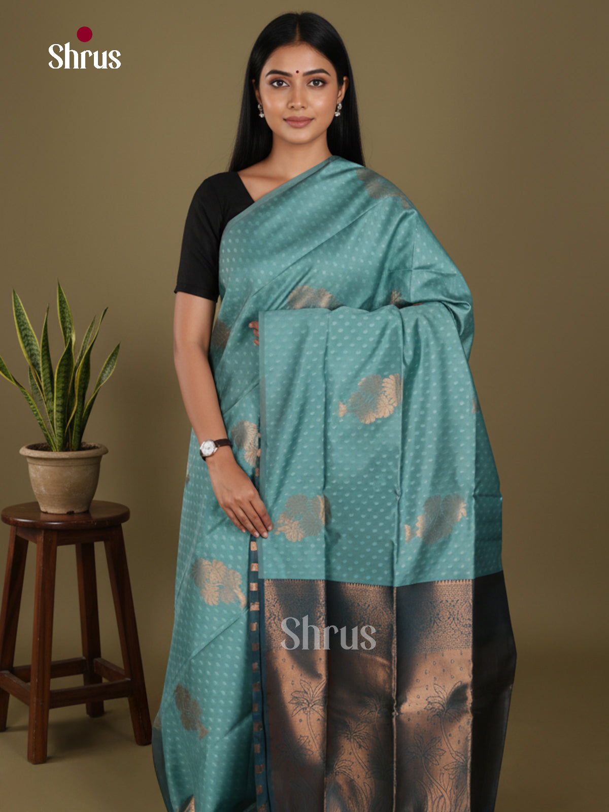 Pastel Blue & Blue - Semi Softsilk Saree - Shop on Shrus.com