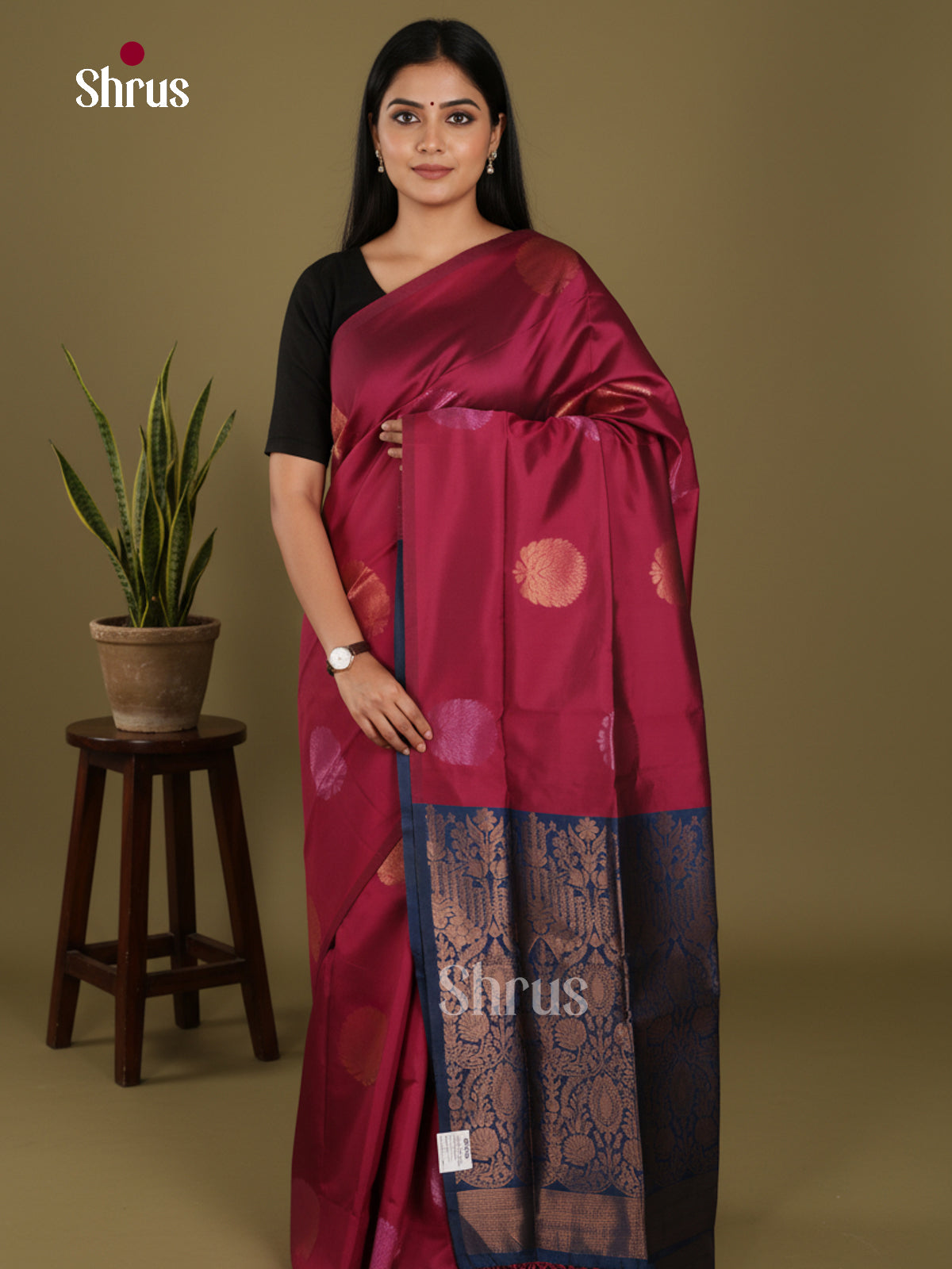 Maroon & Blue - Semi Softsilk Saree - Shop on Shrus.com