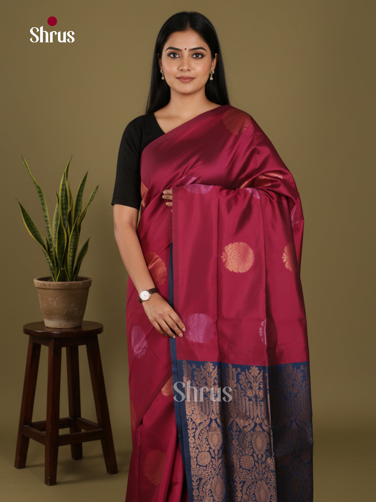 Maroon & Blue - Semi Softsilk Saree - Shop on Shrus.com
