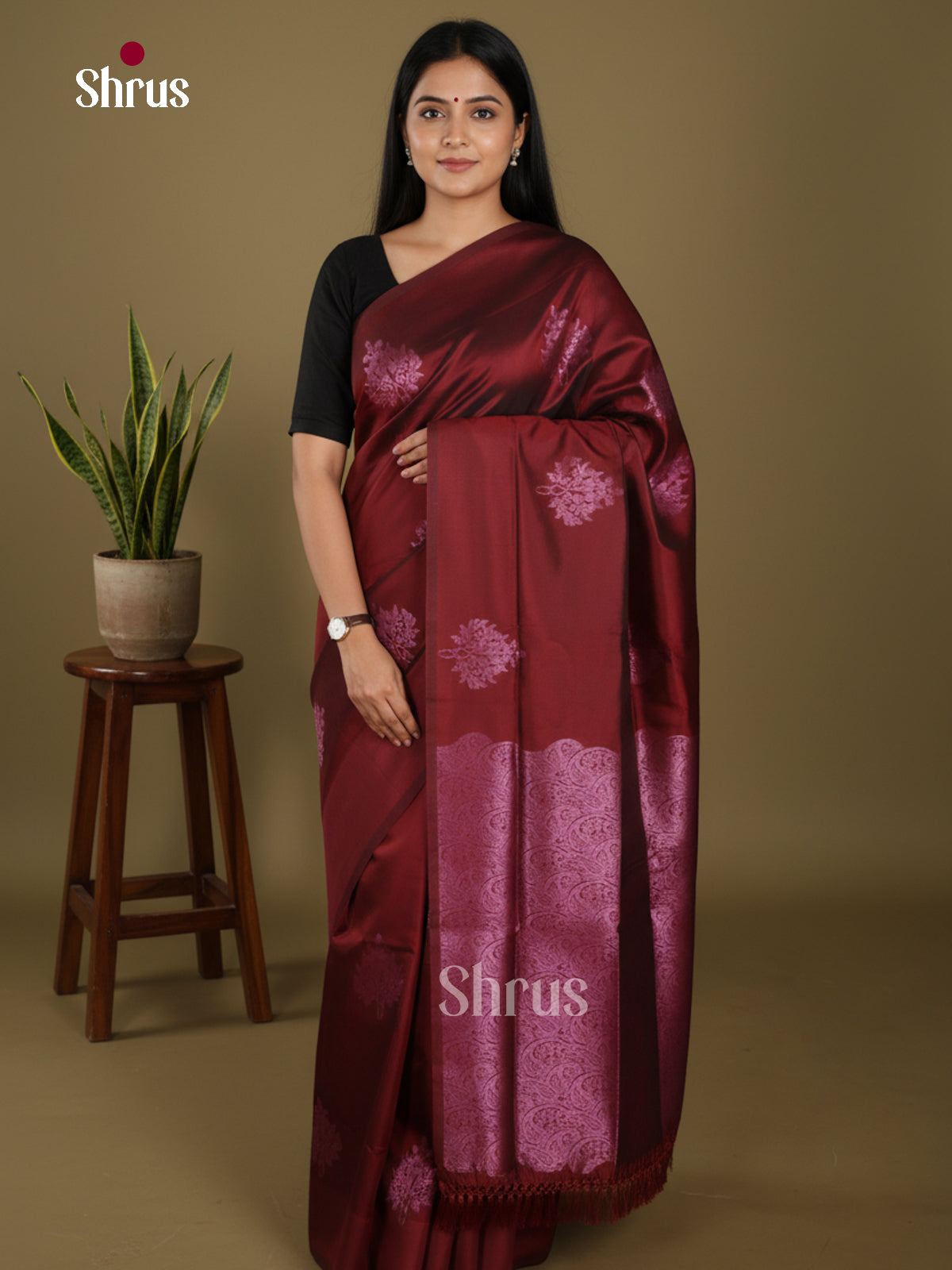 Maroon - Semi Softsilk Saree