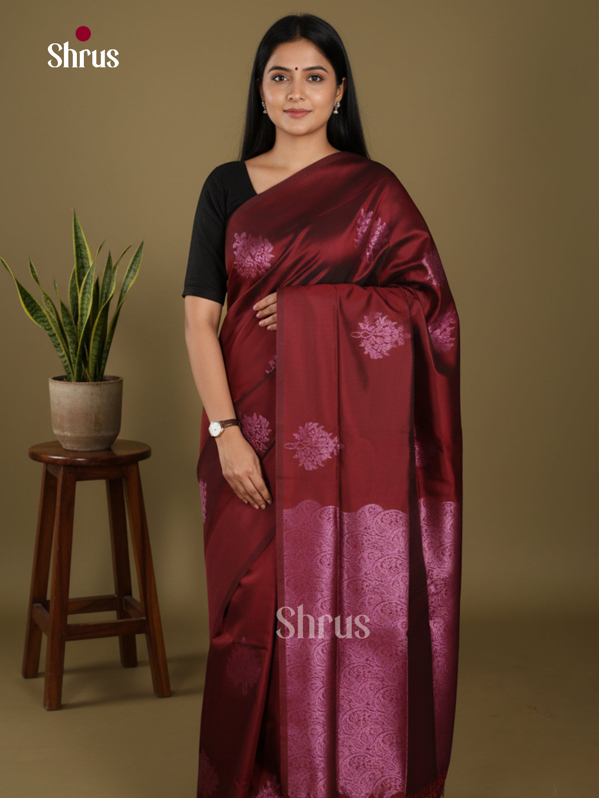 Maroon - Semi Softsilk Saree