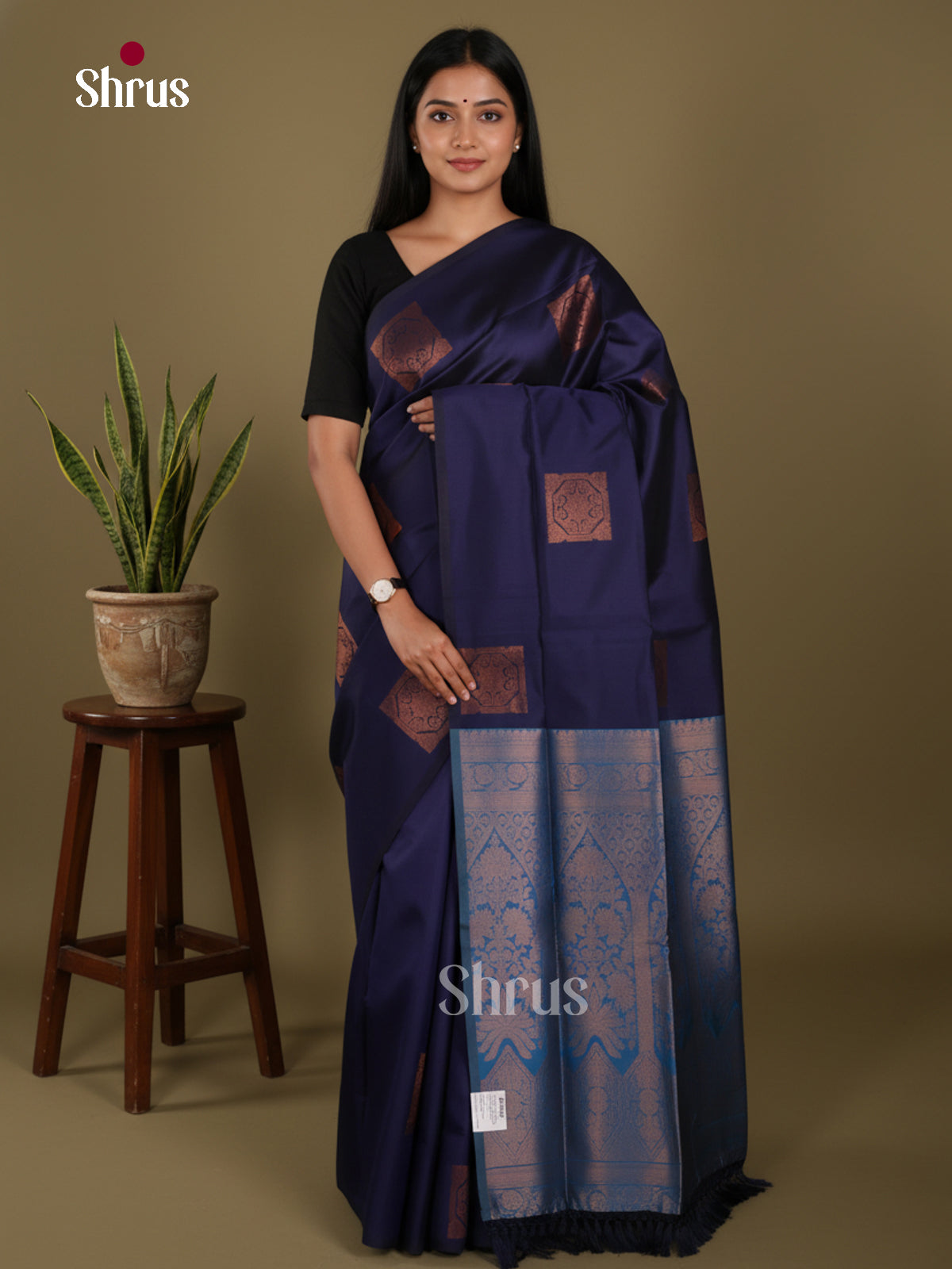 Navy Blue & Blue - Semi Softsilk Saree - Shop on Shrus.com