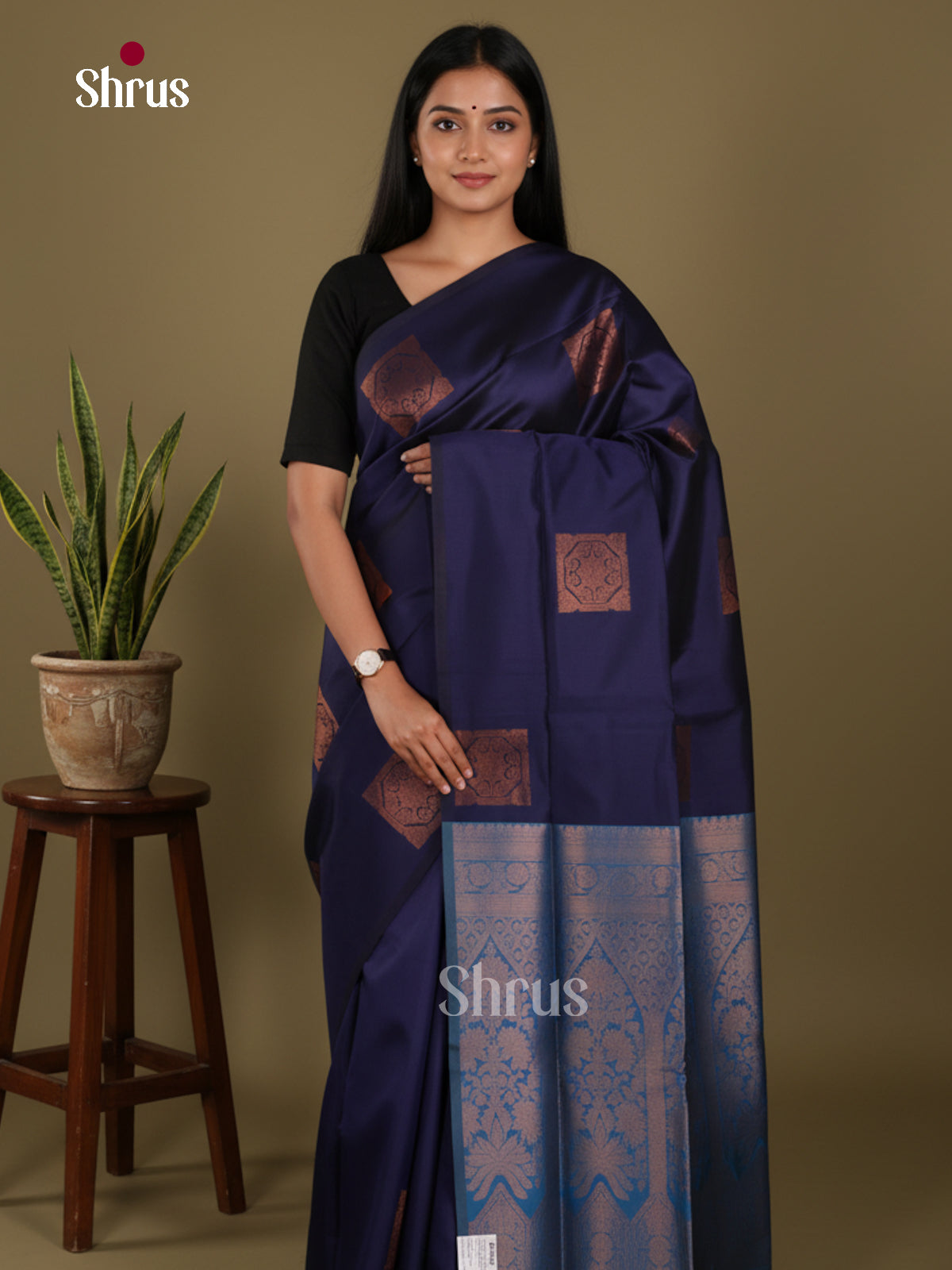 Navy Blue & Blue - Semi Softsilk Saree - Shop on Shrus.com
