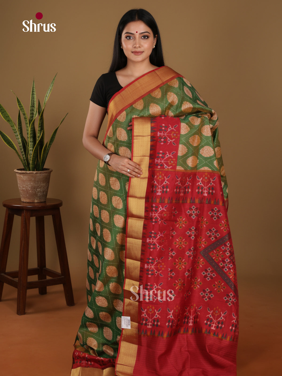 Green & Red- Semi Patola Saree