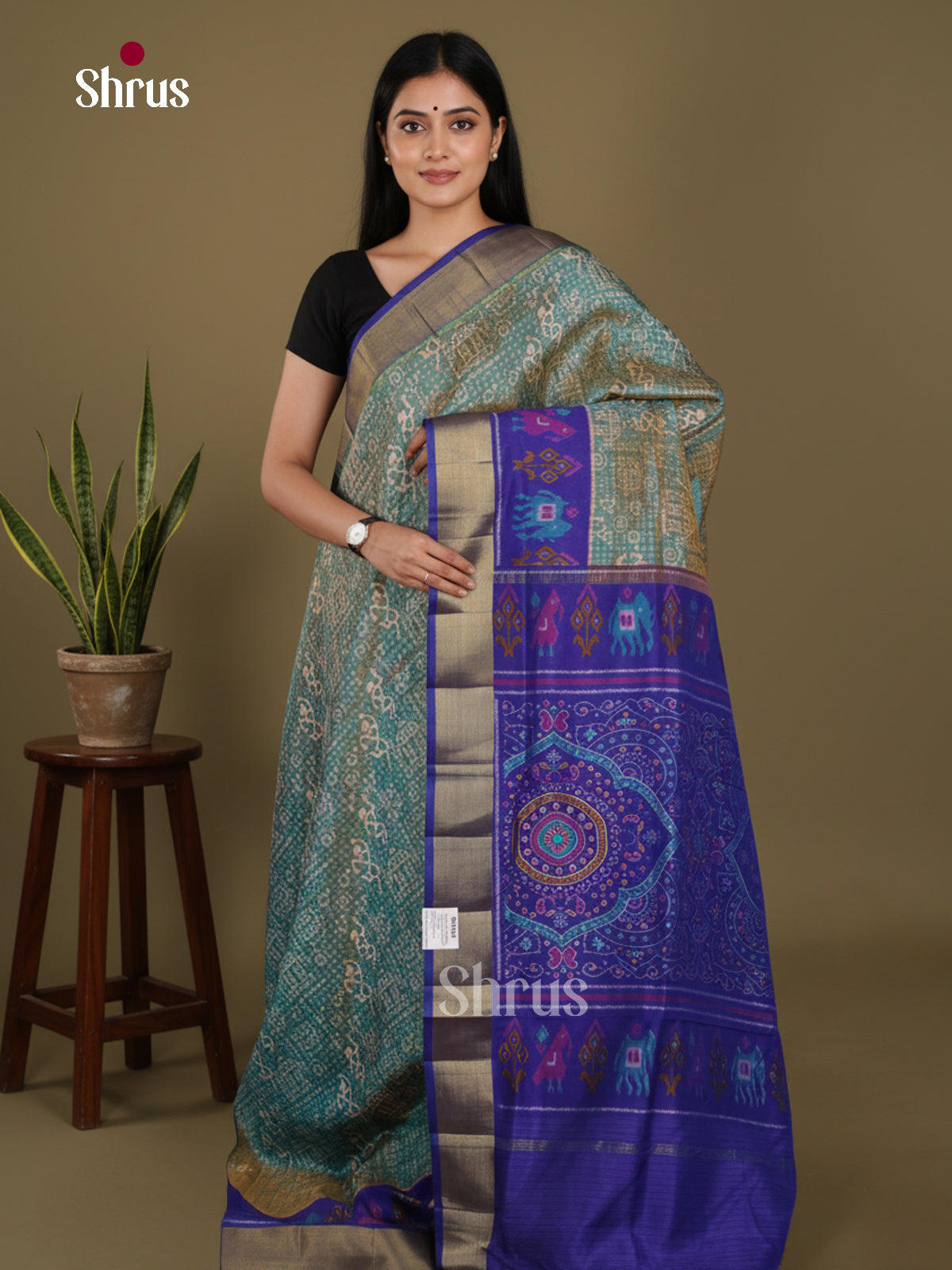 Double Shaded Green & Blue - Semi Patola Saree