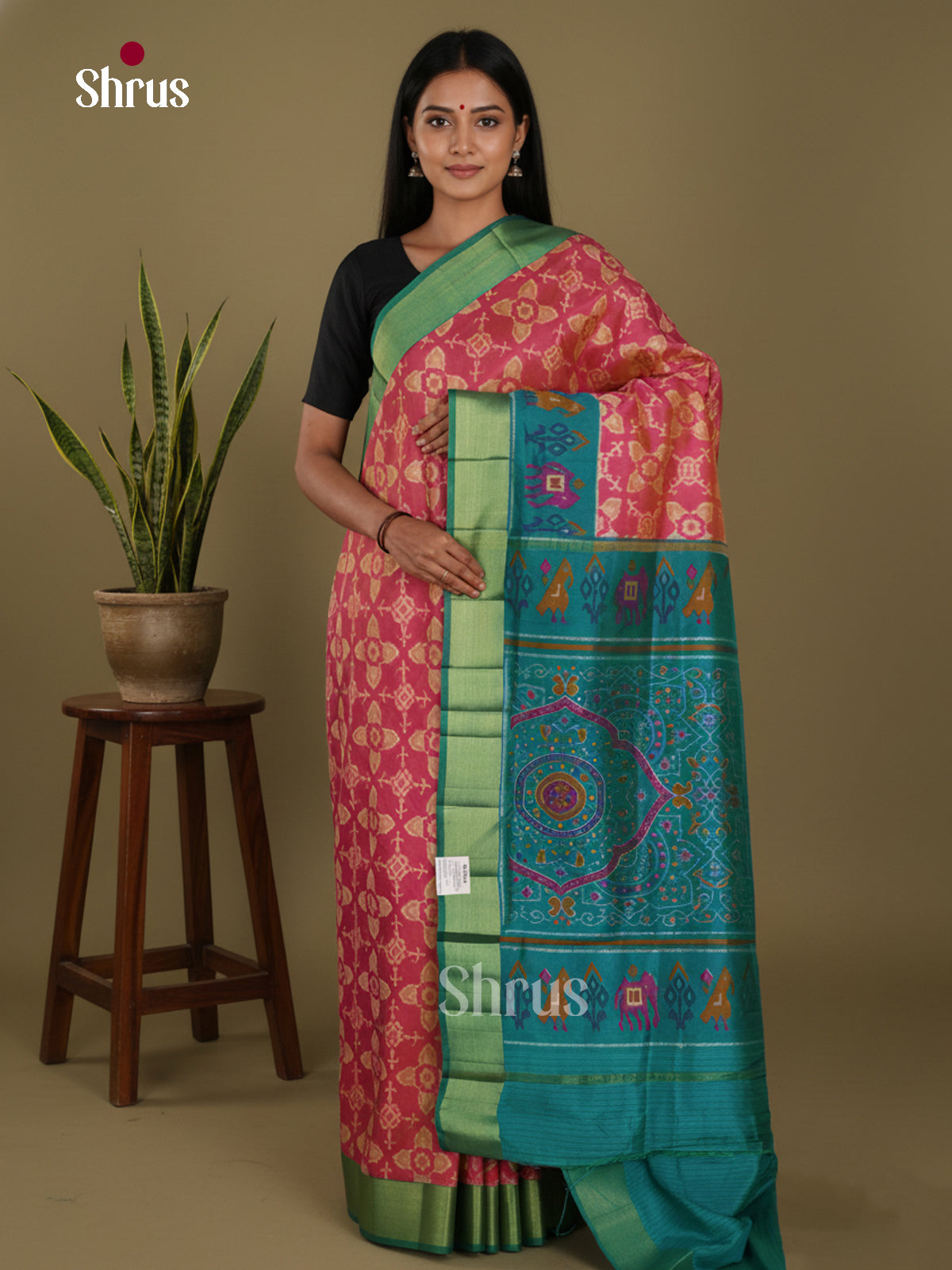Pink & Green - Semi Patola Saree